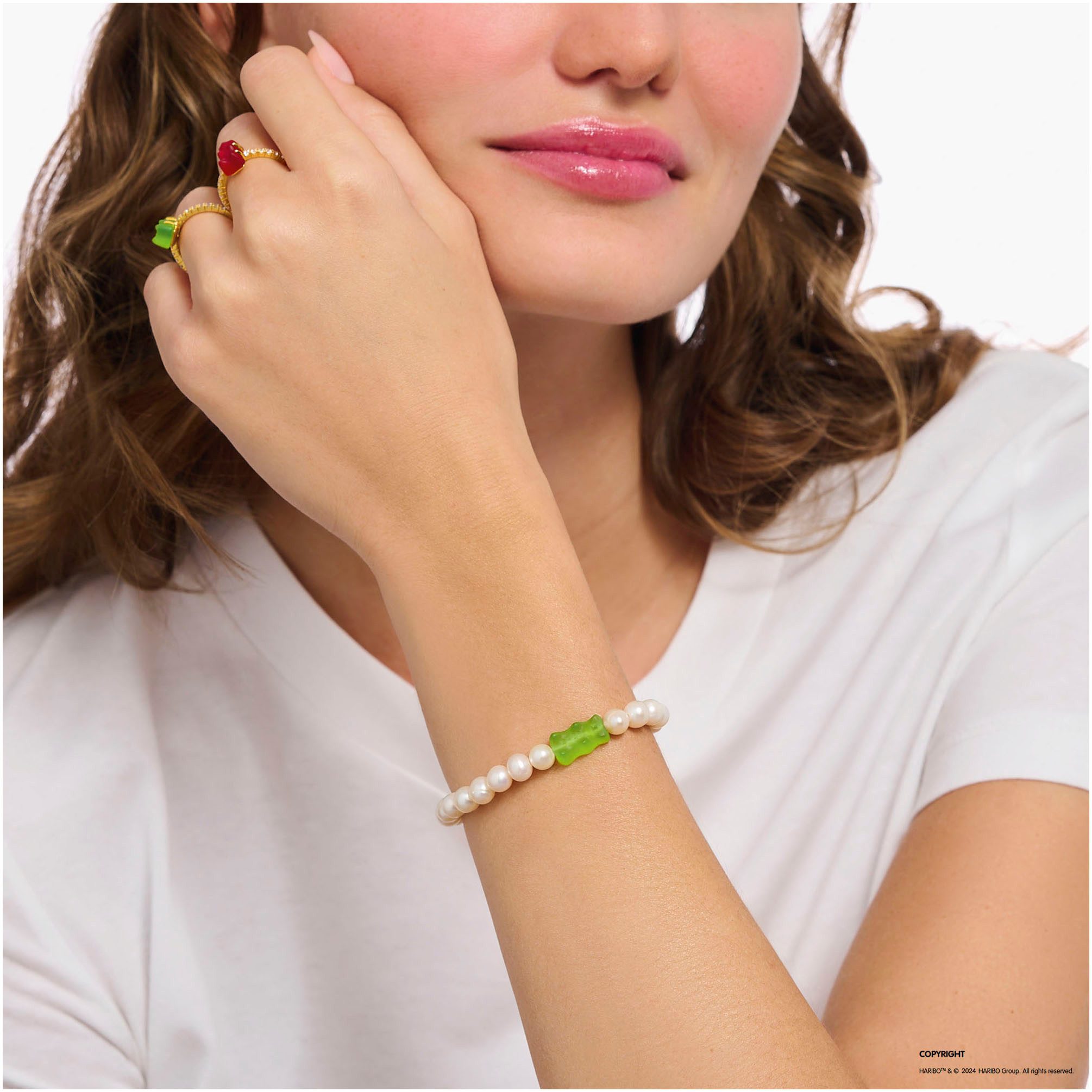 THOMAS SABO Armband THOMAS SABO x HARIBO Schmuck: Perlenarmband mit Goldbär, mit Kristallglas - mit Süßwasserzuchtperle