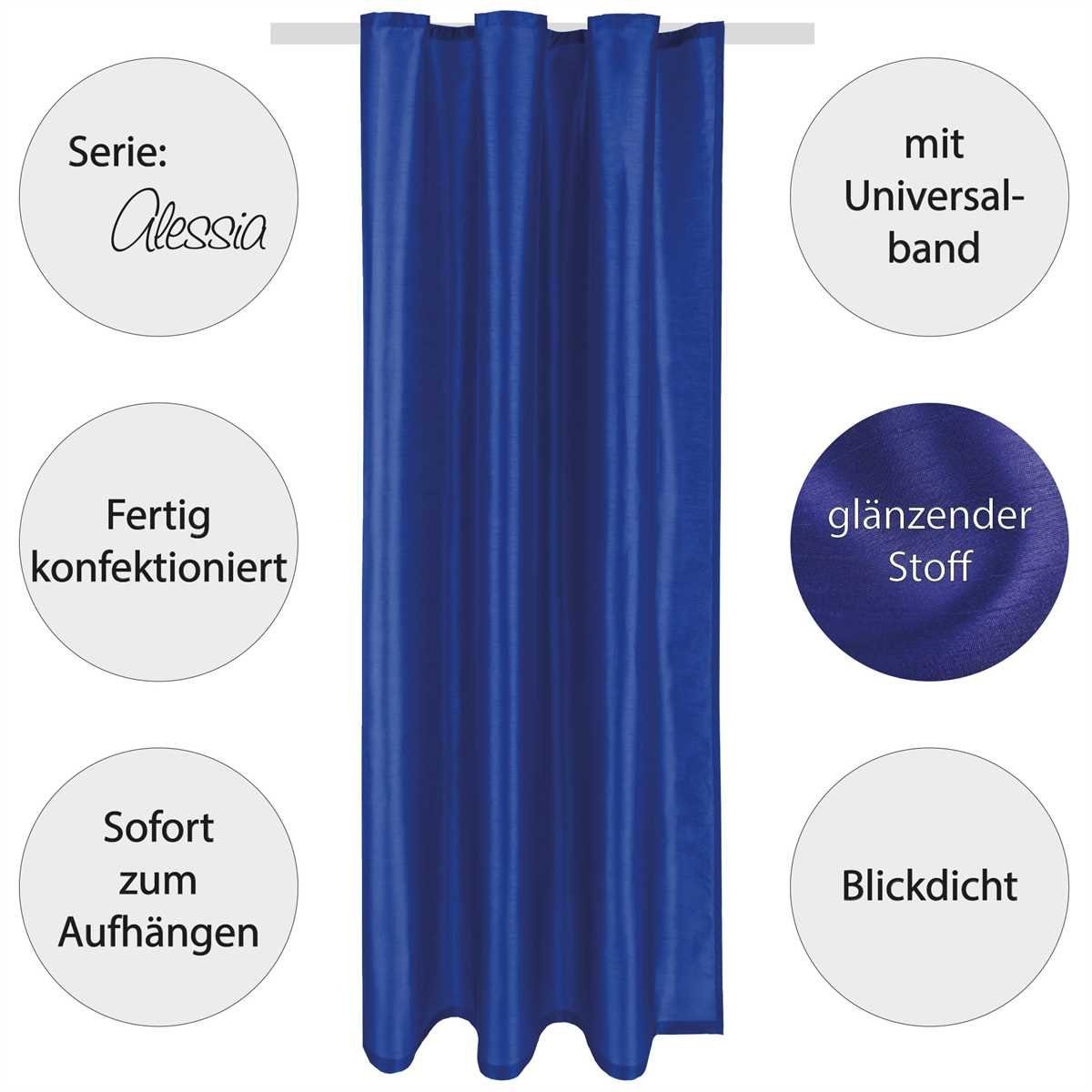 in Vorhang, und Farben Fertiggardine Alessia Blickdichter (2 Arsvita, Universalband St), Blau blickdicht, Größen Kräuselband, Microfaser, Dekoschal Schlaufen / mit vielen