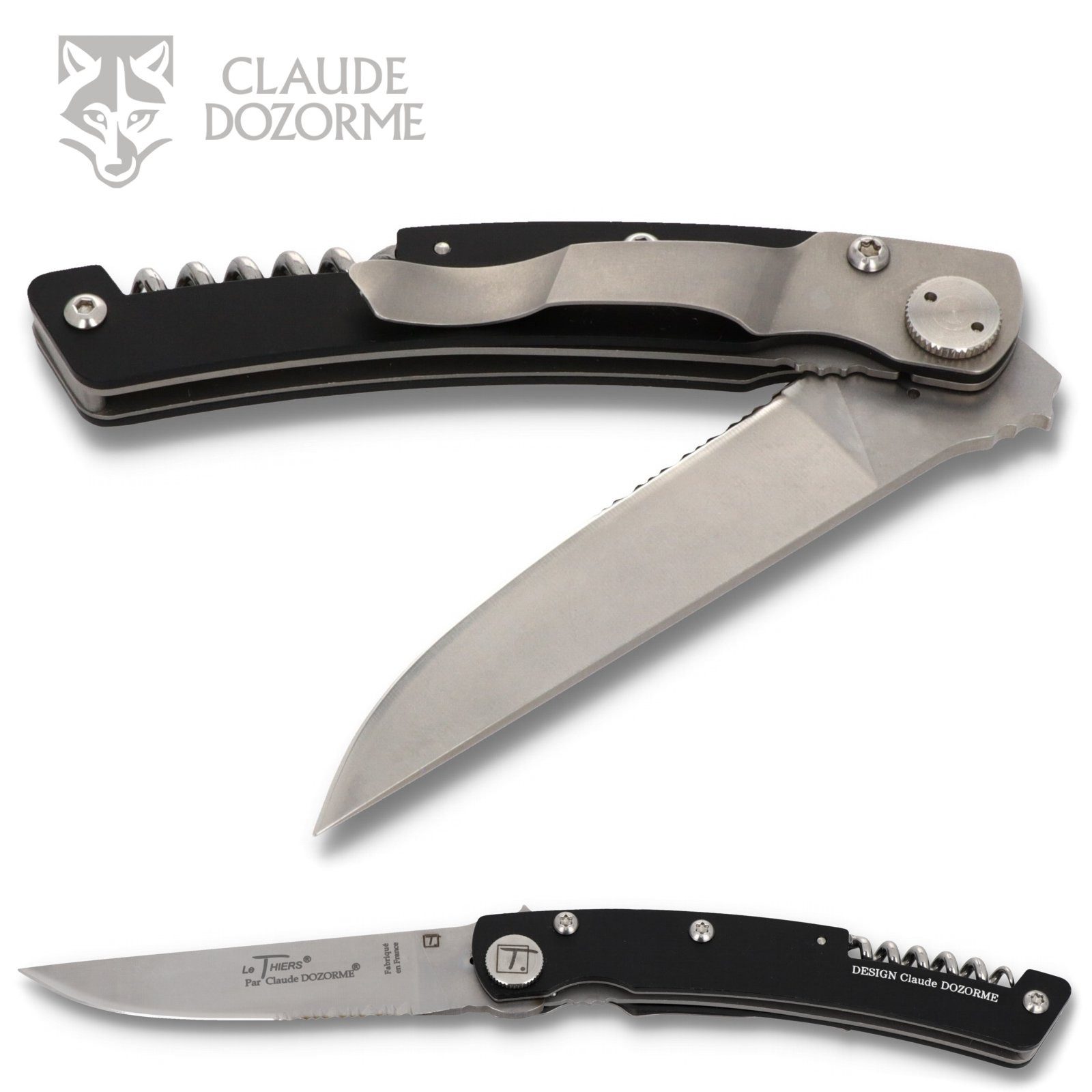 Claude Dozorme Taschenmesser 1.90.129.53, Le Thiers - Griff 12cm Alu eloxiert - Korkenzieher - LinerLock - Clip