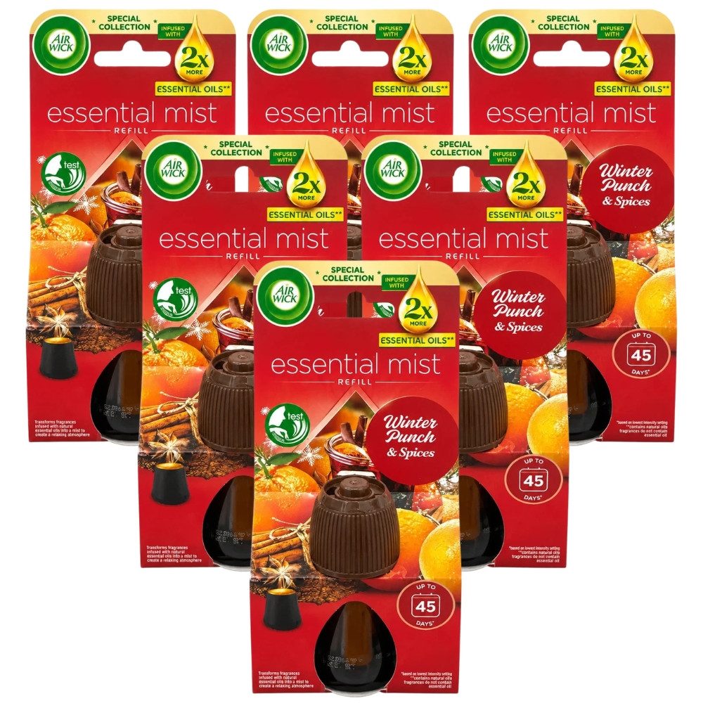 Air Wick Raumduft-Nachfüllflasche Aroma-Öl Nachfüller Winter Punch & Spices, 6 x 20 ml für Diffuser (6-St), Lufterfrischer