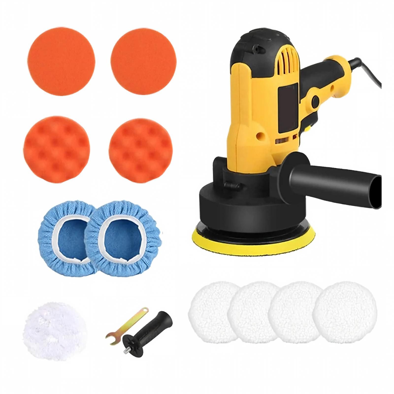 AIBISTAR Akku-Poliermaschine Polierer 700W, variable Drehzahl, 125mm, Auto, Holz, Metall, 600 min. U/min, 3700 max. U/min, Ø 125 mm, 600–3700 U/min,selbsthaftendes Schleifpad,umfangreiches Zubehör