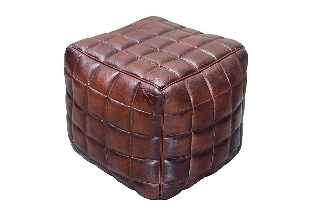 riess-ambiente Sitzwürfel RIDER 40cm braun - Echtleder, Würfel, Ziersteppung, vintage, handmade, Hocker mit hochwertigem Bezug - ideal für Wohn- und Schlafzimmer