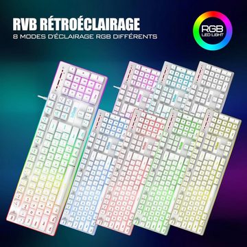 RedThunder K10 Gaming französisches AZERTY + Handballenauflage, antiGhosting Tastatur- und Maus-Set, mit RGBHintergrundbeleuchtung und 7200DPI mit ergonomischer GamingMaus