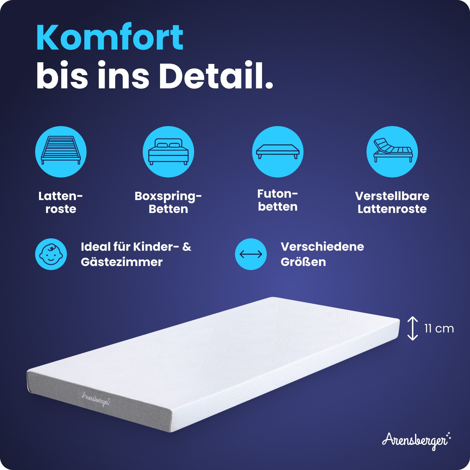 Kaltschaummatratze LINA Matratze, H3, NANOCELL Gelschaum, 11 cm hoch, atmungsaktiv, Arensberger, 11 cm hoch, (120 x 200 cm, 120x200cm), Rollmatratze, Bezug wasc – Bild 2 von 5