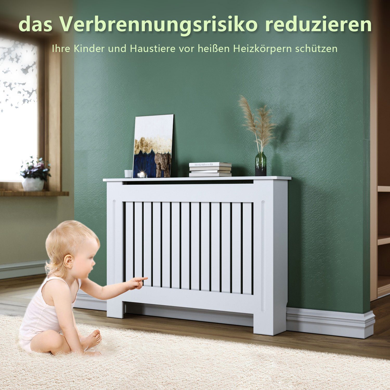 SONNI Heizungsverkleidung Heizkörperverkleidung weiß Kreuzgitter Heizkörperabdeckung