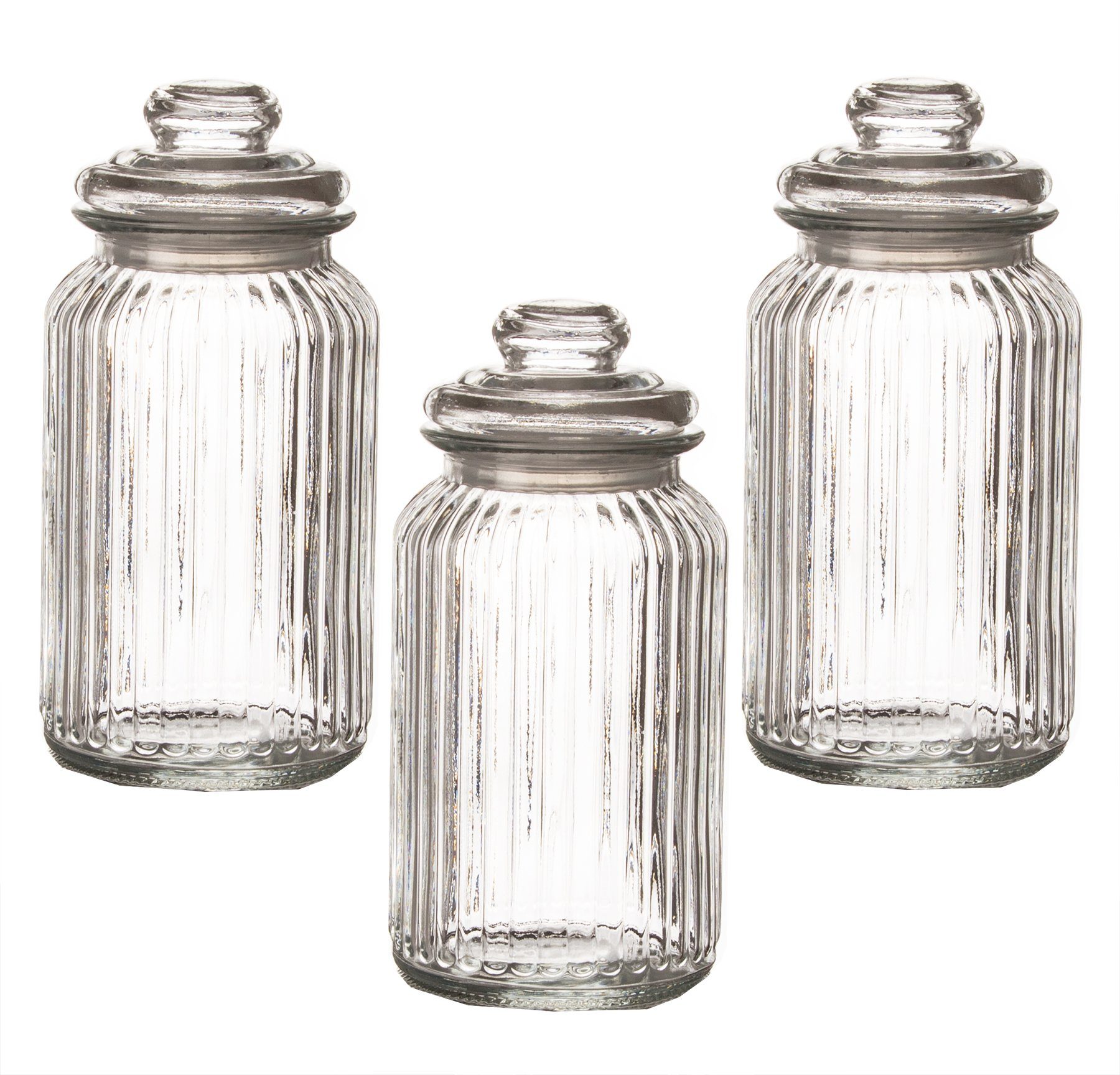 BigDean Einmachglas Vorratsgläser mit Deckel Bonbonglas Süßigkeiten Kräuter, Glas, (Set, 3-tlg., Bonbonniere/n), Gummidichtung, Vintage Design, Spülmaschinenfest (Deckel Handspülen)