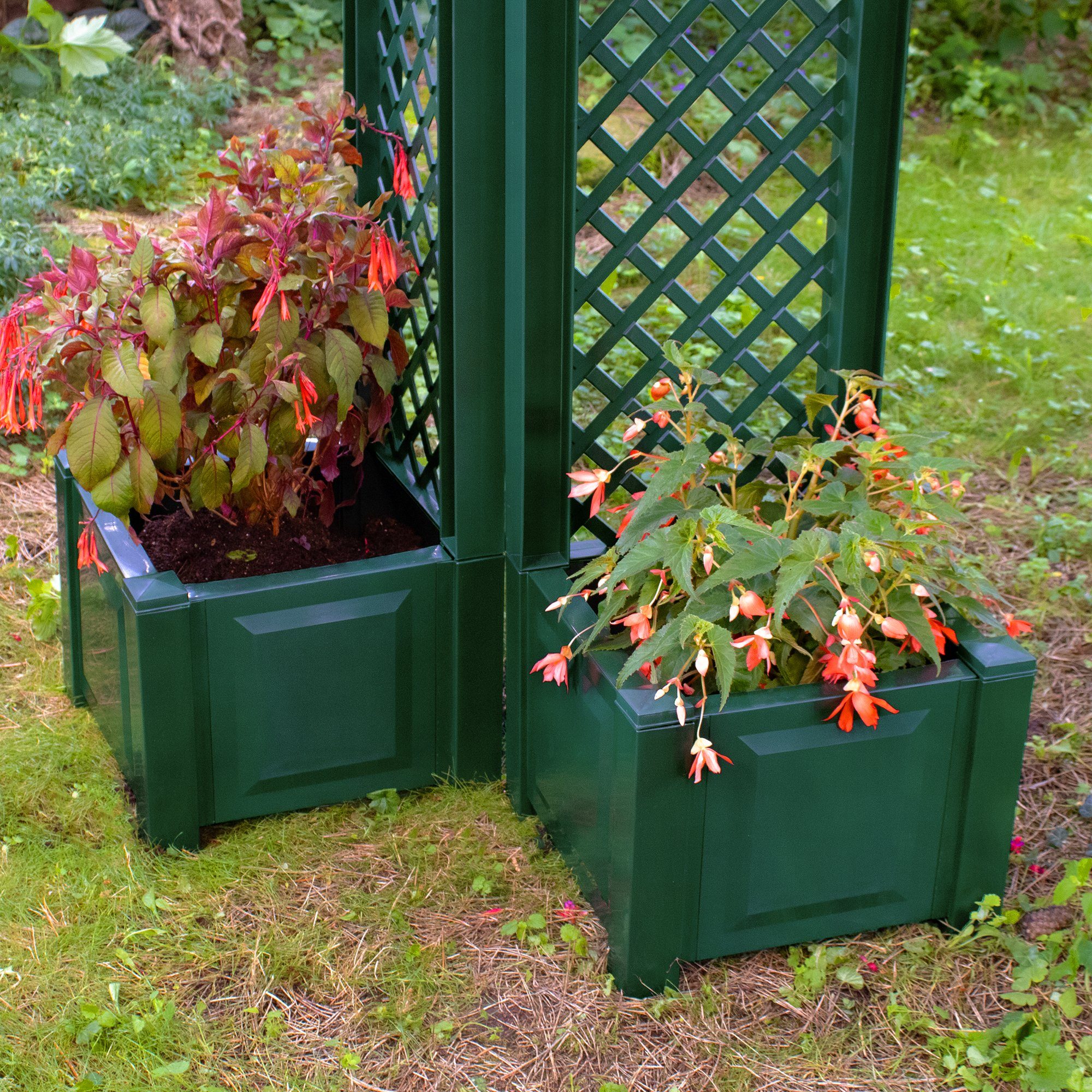 Pflanzkasten 43x43x140 2er cm Liter mit Pflanzkübel Set NYVIGreen Blumenkasten, aus 44 Blumenkasten Spalier (2 Pflegeleicht, Kunststoff, NYVI Steckmontage St), Grün