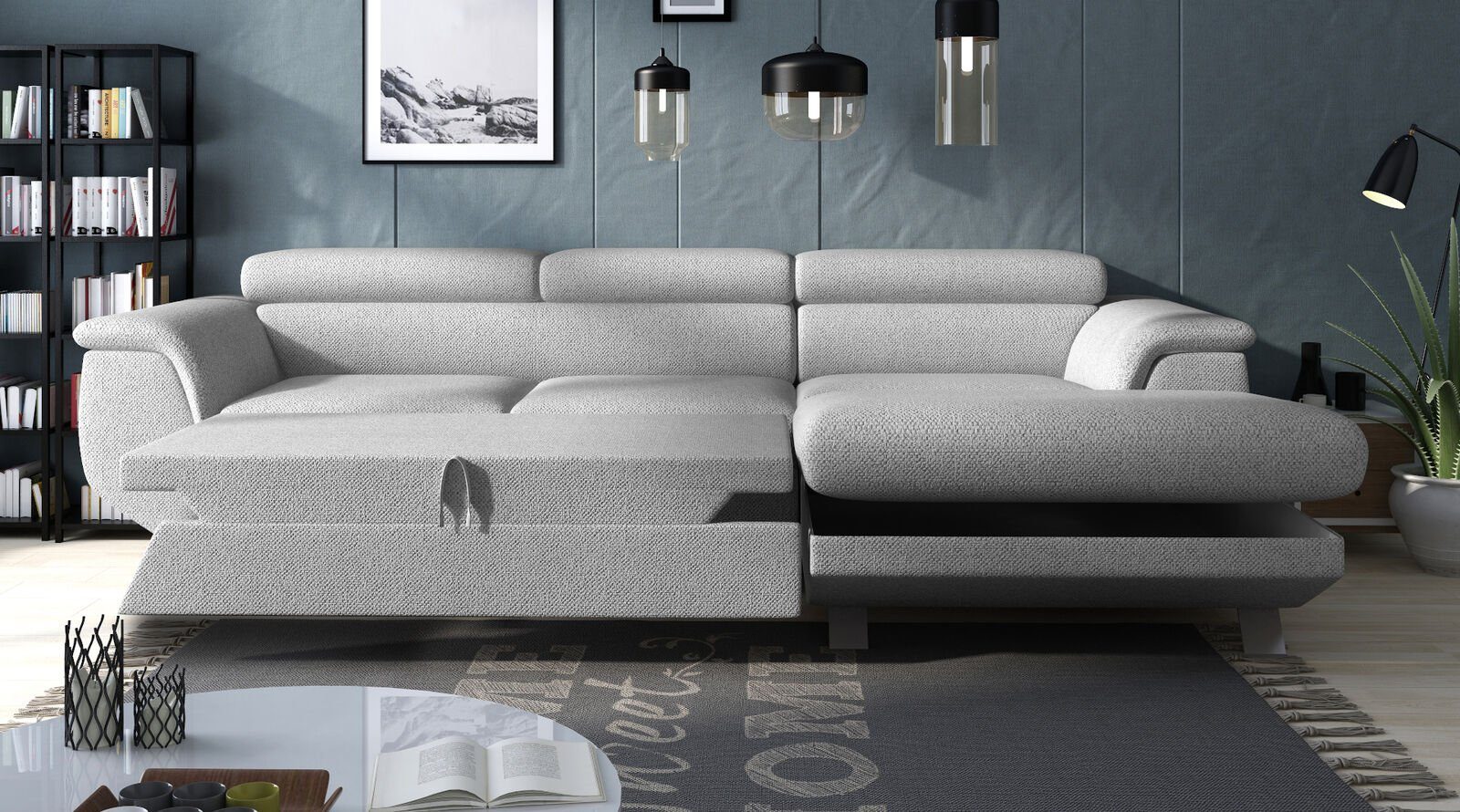 Ledersofa Eck Sofa Couch Textil JVmoebel Form Eck L Design Ecksofa, Grau Polster Ecksofa