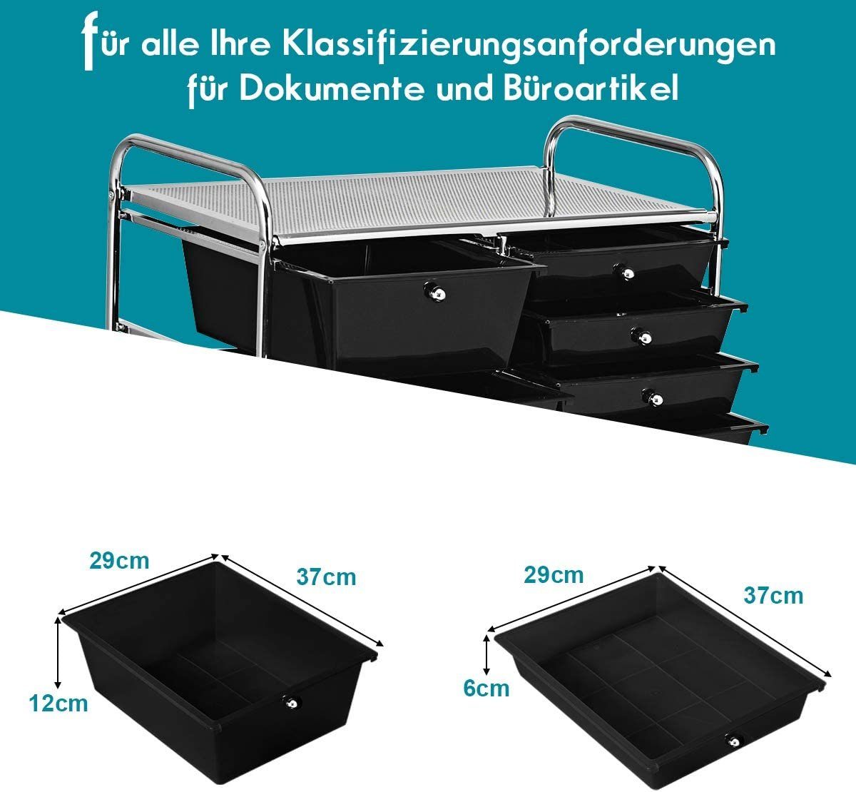 KOMFOTTEU Rollwagen mit 15 stapelbaren Schwarz Schubladenwagen Farbewahl Schubladen