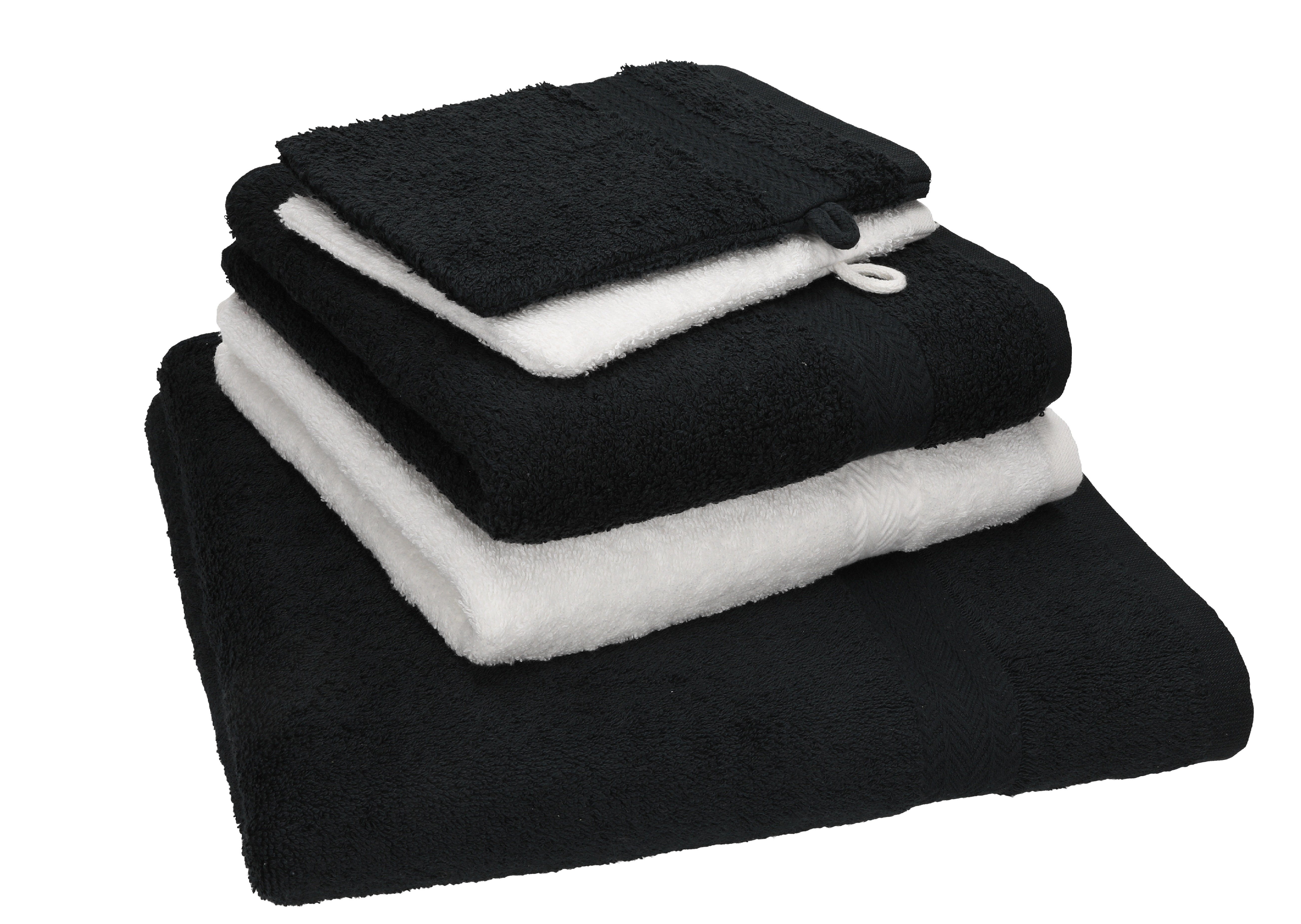 Betz Handtuch Set 5 Duschtuch Pack 100% 2 TLG. Baumwolle 100% 2 Handtuch Single Baumwolle Waschhandschuhe, 1 Set schwarz-weiß Handtücher