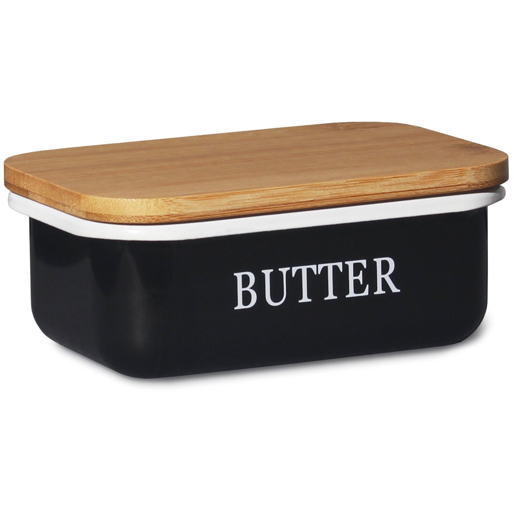 Zedelmaier Butterdose Butterdose,Butterglocke für 250g Butter,mit  nachhaltigem holzdeckel, (Packung, 1 x Becher, 1 x Deckel), Butterdose aus  beschichteter Metallplatte, rundem Rand