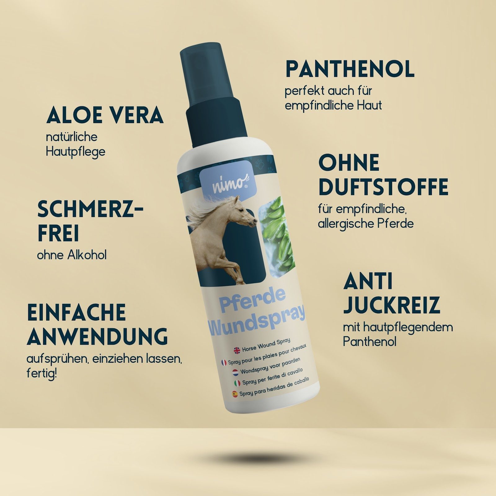 nimo Gesichts- und Körperspray Pferde Wundspray, 1-tlg., schmerzfreie Anwendung, ohne Alkohol