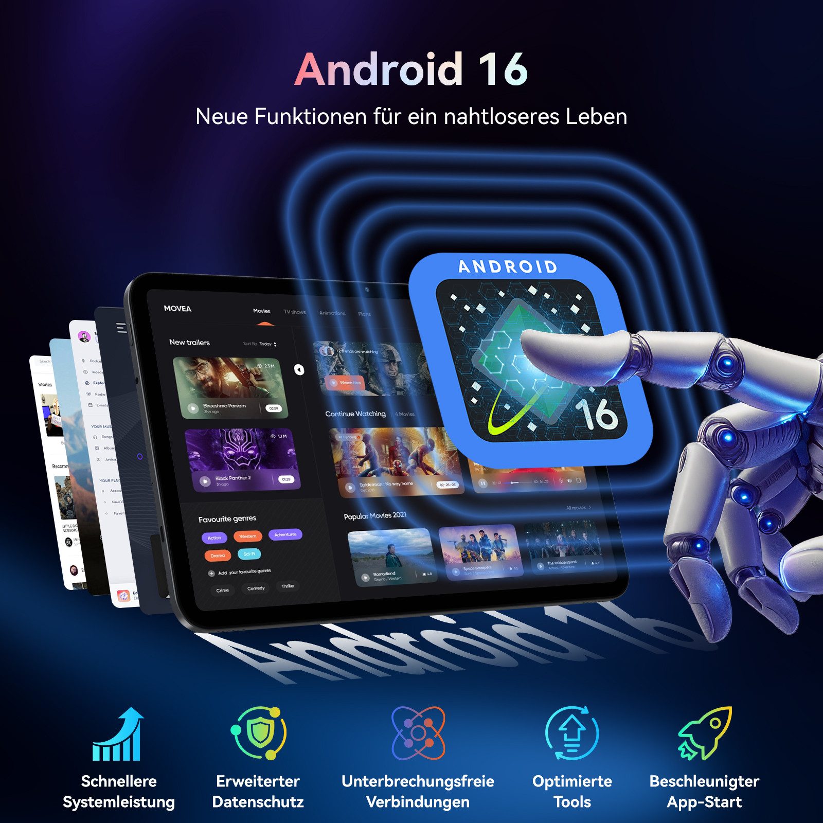 VekfulPC T60Pro 13.4" Android 16 10000mAh mit Tastatur, Maus, Kopfhörer, Stift Tablet (13.4", 256 GB, 120Hz, Octa-Core, FHD+IPS, Gemini AI, mit Zubehör/Kabel-Headset,5GWiFi)