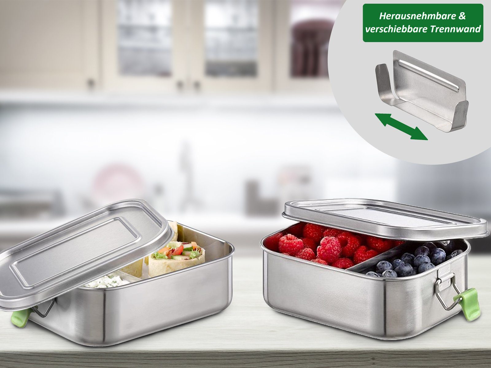 APS Lunchbox, Edelstahl, 2-er Set Brotdosen aus Edelstahl, Butterbrotdose - Vesperdose 0,8 Ltr.