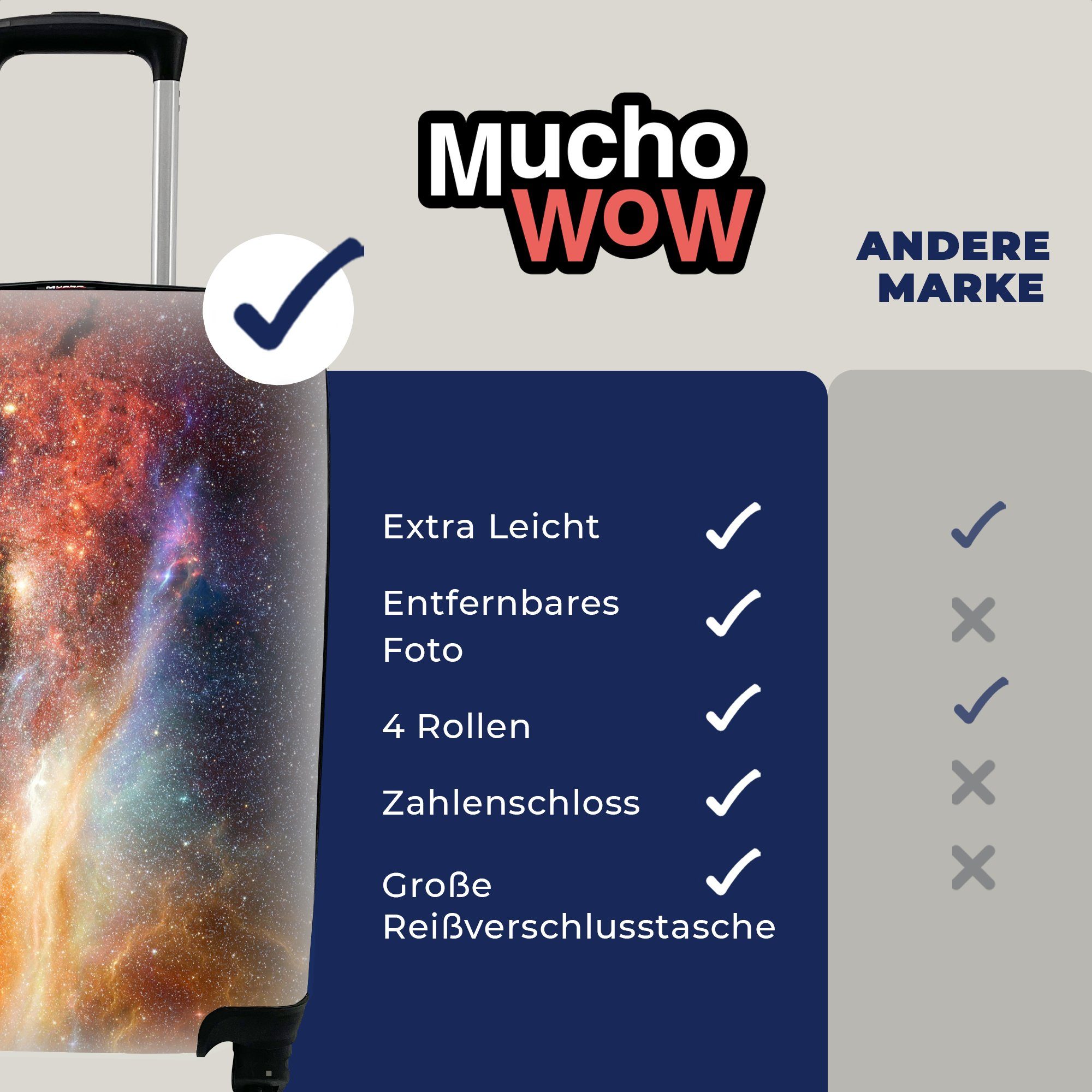 Handgepäckkoffer rollen, Reisekoffer Sterne, Rollen, Licht Reisetasche 4 - Raum Ferien, Trolley, MuchoWow für - Handgepäck mit