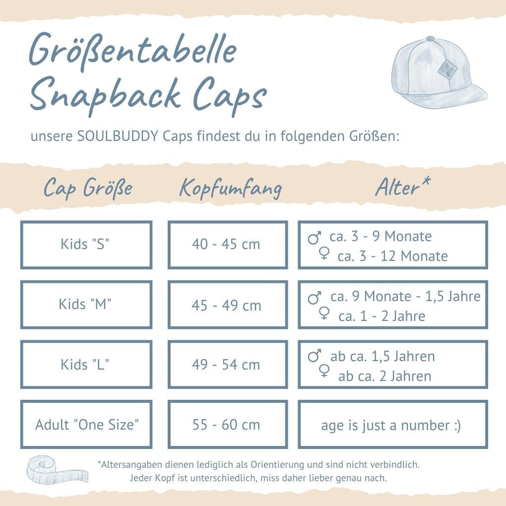 Soulbuddy Snapback Cap für Kinder, Kinder Cap, Cappy für Jungen Mädchen, Kinder Mütze (Minimalisches Design, Für Kita, Kindergarten & Schule) 3 Kids Größen verfügbar