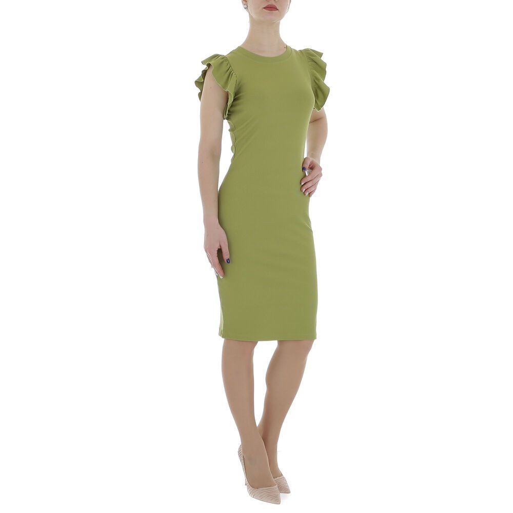 Ital-Design Sommerkleid Damen Freizeit (86164475) Rüschen Stretch Rippstrickoptik Minikleid in Grün