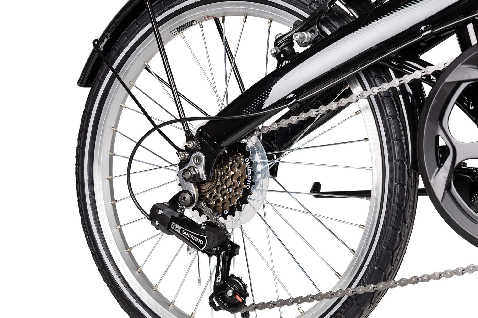 Chirp Dolphin 6 folding bike, 6-speed Shimano Tourney TY21 derailleur, space-saving folding design, black/grey