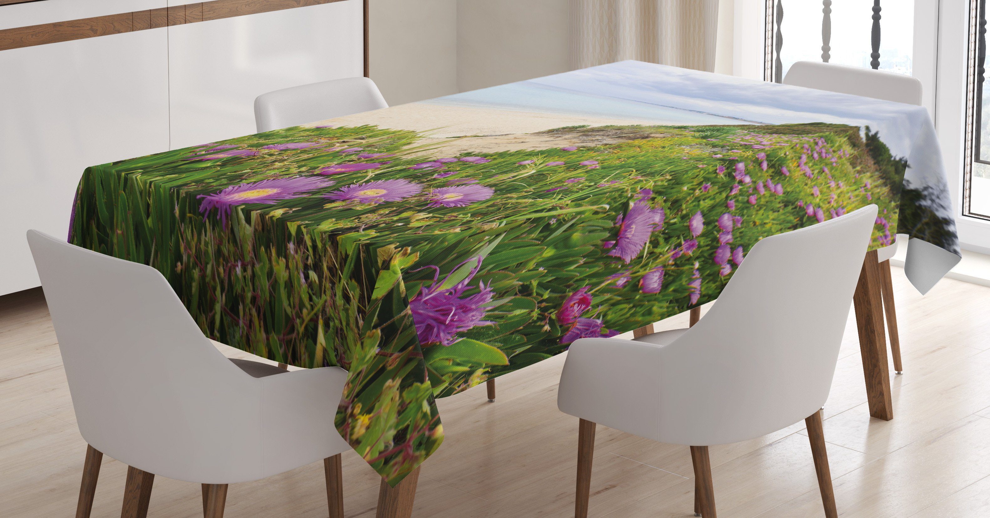 Abakuhaus Tischdecke Farbfest Waschbar Für den Außen Bereich geeignet Klare Farben, Wildflower Ägäis mit Blooming