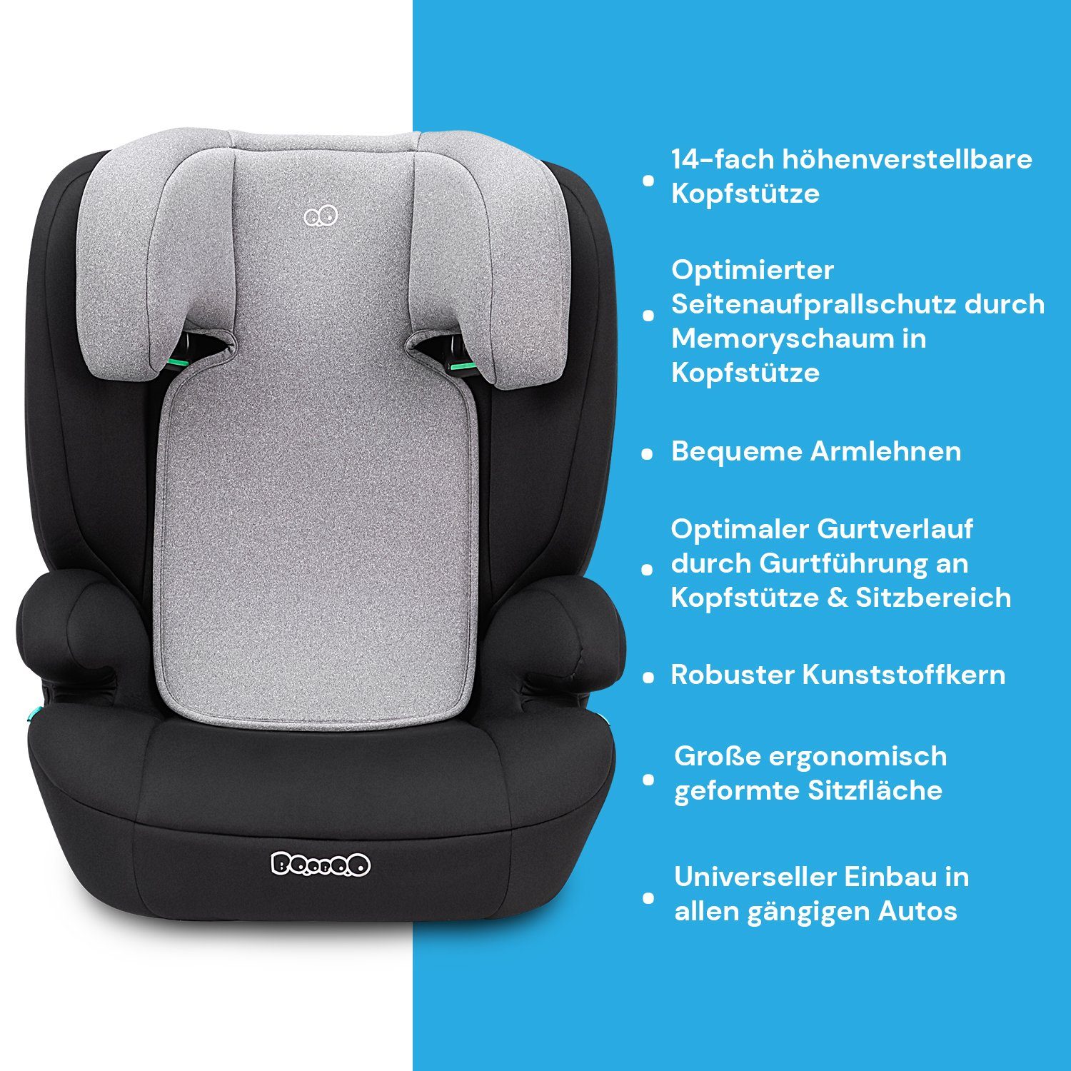 BooBoo Autokindersitz Safety Oslo (ohne Isofix), ab: 4 Jahren, bis: 12 Jahre, ab: 100 cm, bis: 150 cm, sicher & bequem für Kinder von 100 bis 150 cm, einfache Montage
