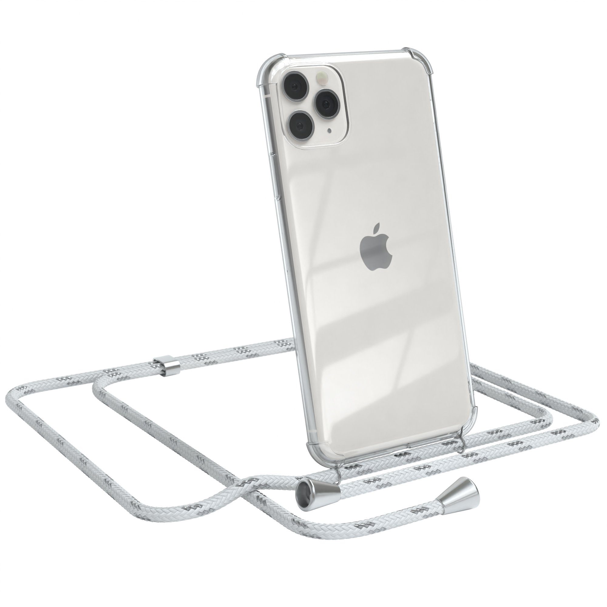 EAZY CASE Handykette Hülle mit Kette für Apple iPhone 11 Pro Max 6,5 Zoll, Hülle Smartphonekette für Unterwegs Festivalhülle Transparent Weiß