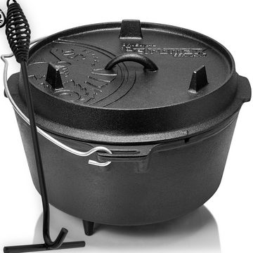 Petromax Schmortopf Feuertopf Dutch Oven ft9 mit Füssen 8-14 Personen 7,5l, Gusseisen (Spar-Set, 6-tlg., Topf+Deckel+Deckelheber+Paste+Schaber+Feuer-Kit), mit Edelstahlhenkel