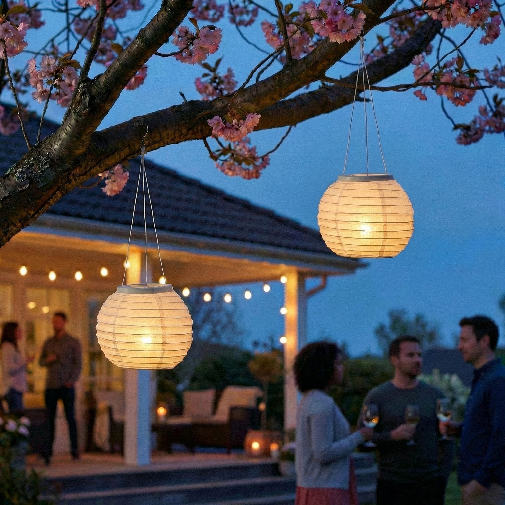 MARELIDA LED Lampion Solar Gartenlampions D: 15cm Party Balkon Terrasse Sensor weiß 2er Set, LED Classic, warmweiß (2100K bis 3000K)