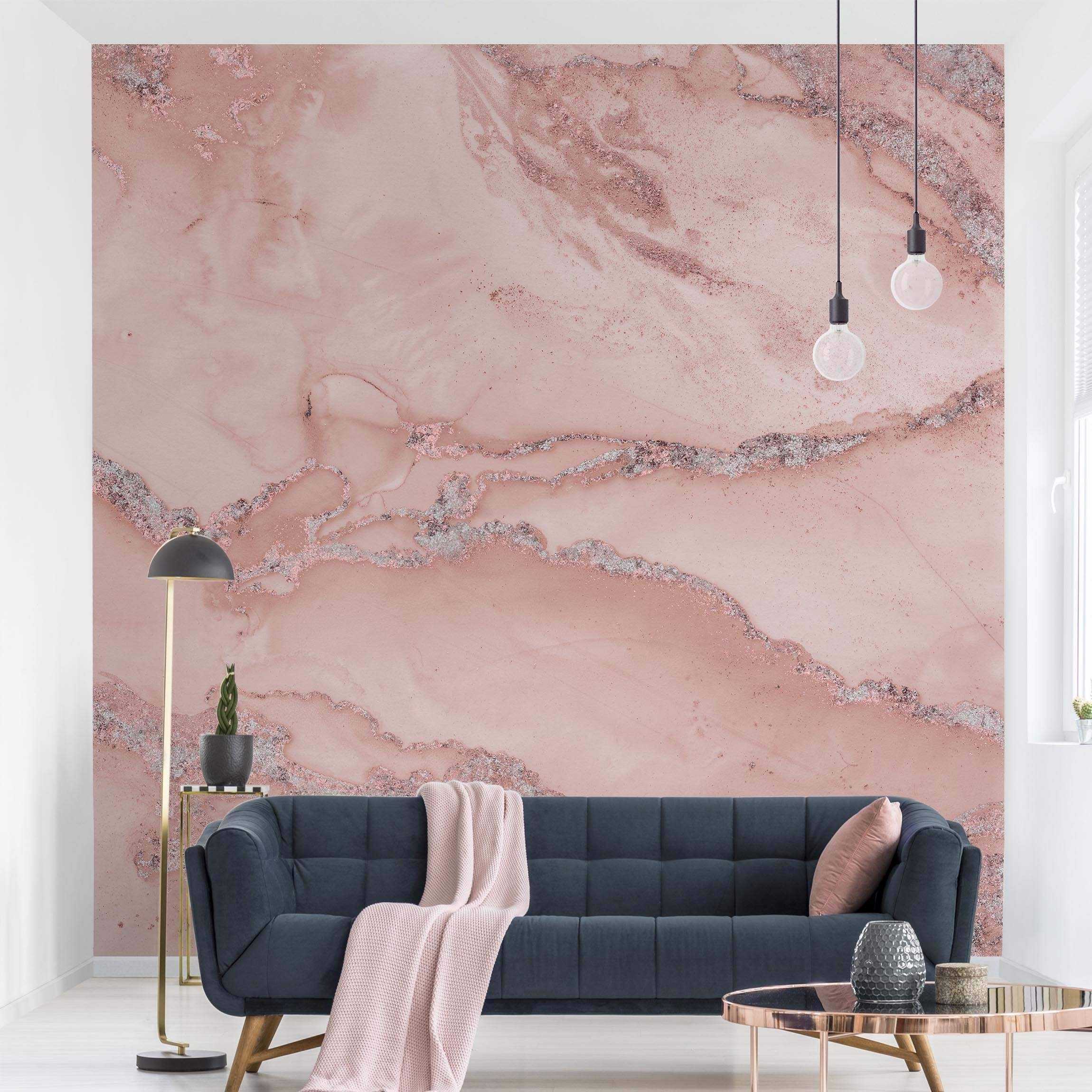 Bilderdepot24 Vliestapete Marmorn Marmor Rose Glitzer Steinoptik 3D-Effekt Industrial Modern, Glatt, Matt, (Vliestapete inkl. Kleister oder selbstklebend), Wohnzimmer Schlafzimmer Küche Flur Fototapete Motivtapete Wandtapete