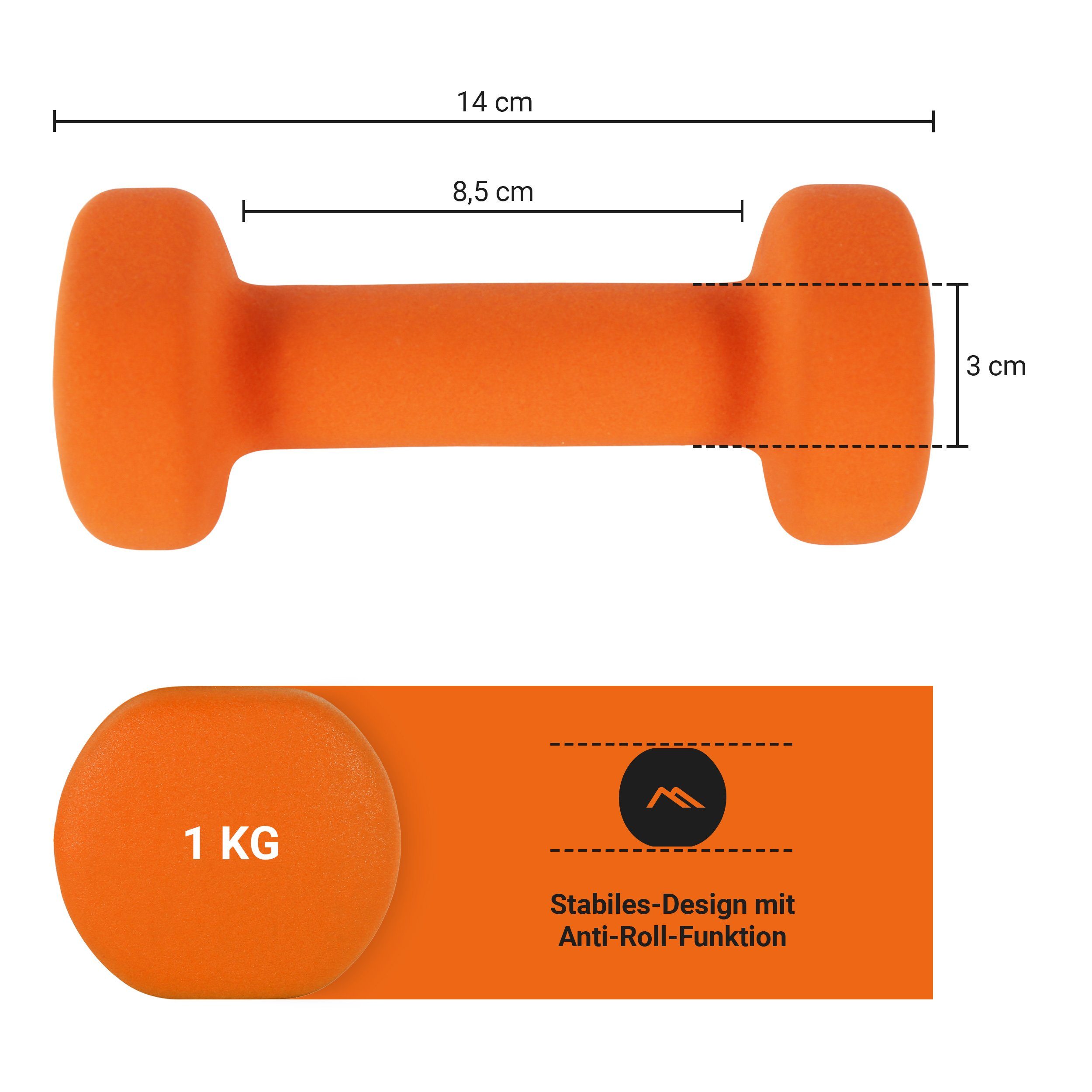 Hantelset 5 – 2er kg Neopren Hantel Übungsposter - 1 MSports® 0,5 Set kg inkl. Orange Paar