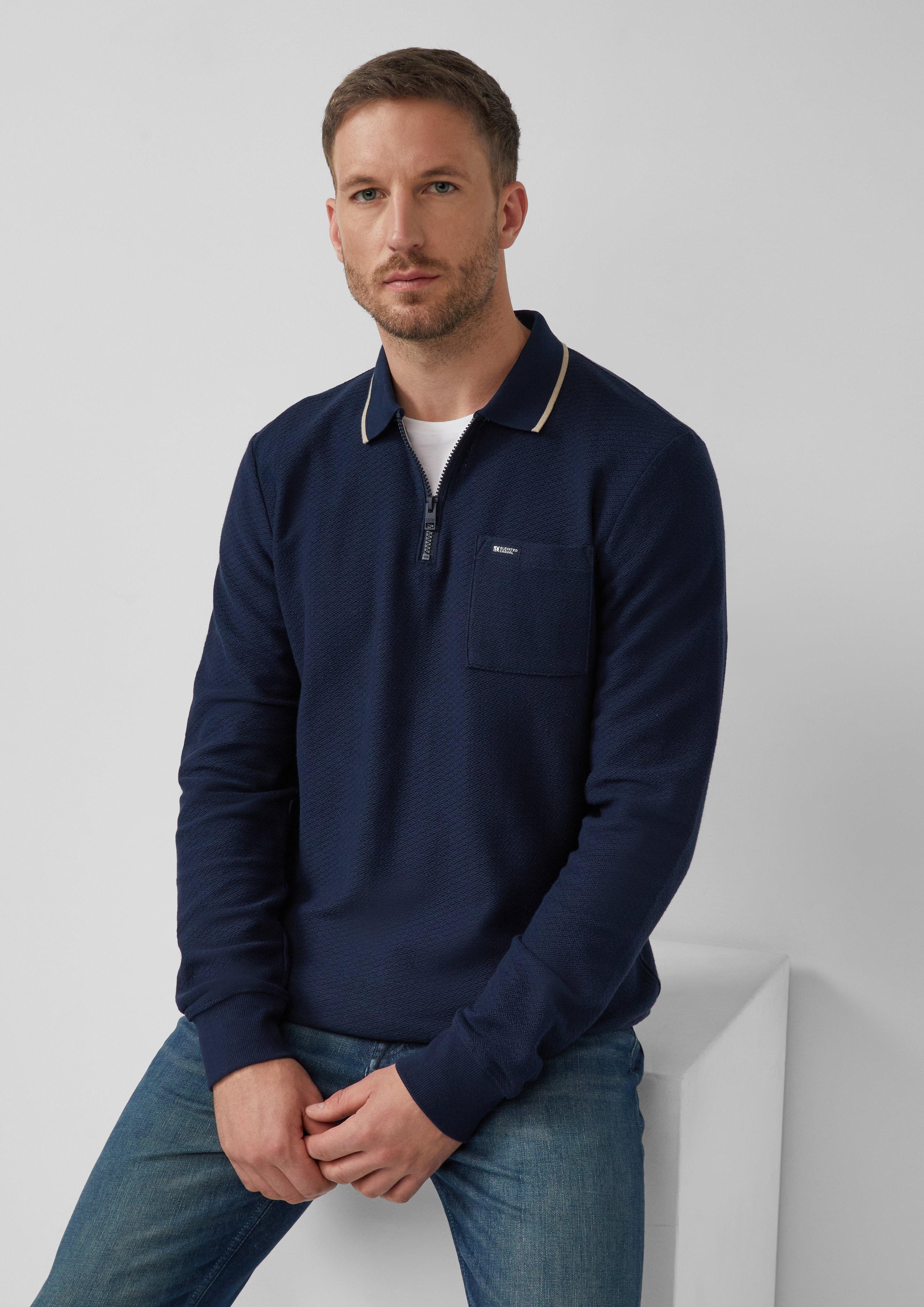 s.Oliver Langarmshirt Zip-Poloshirt aus Strukturjersey mit günstig online kaufen