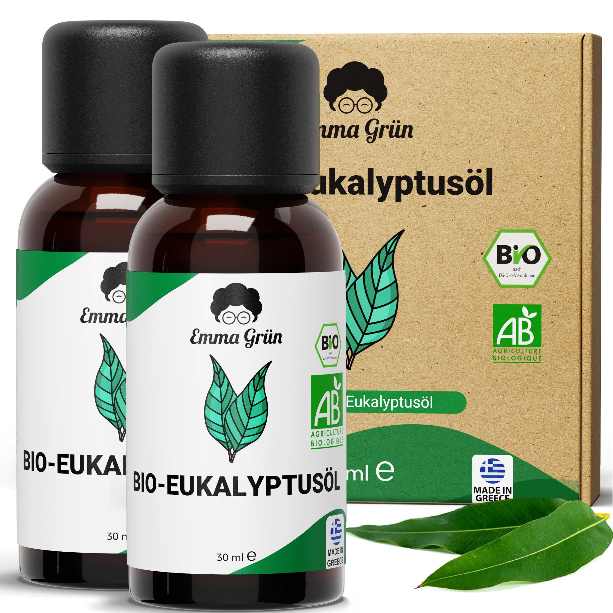 Emma Grün Duftöl Bio Eukalyptus, ätherisch, naturrein & hochdosiert (Set, Je nach Auswahl: 1x, 2x oder 5x Bio Eukalyptusöl 30 ml), Höchste Bio-Zertifizierung als Lebensmittel, naturrein & ohne Zusätze