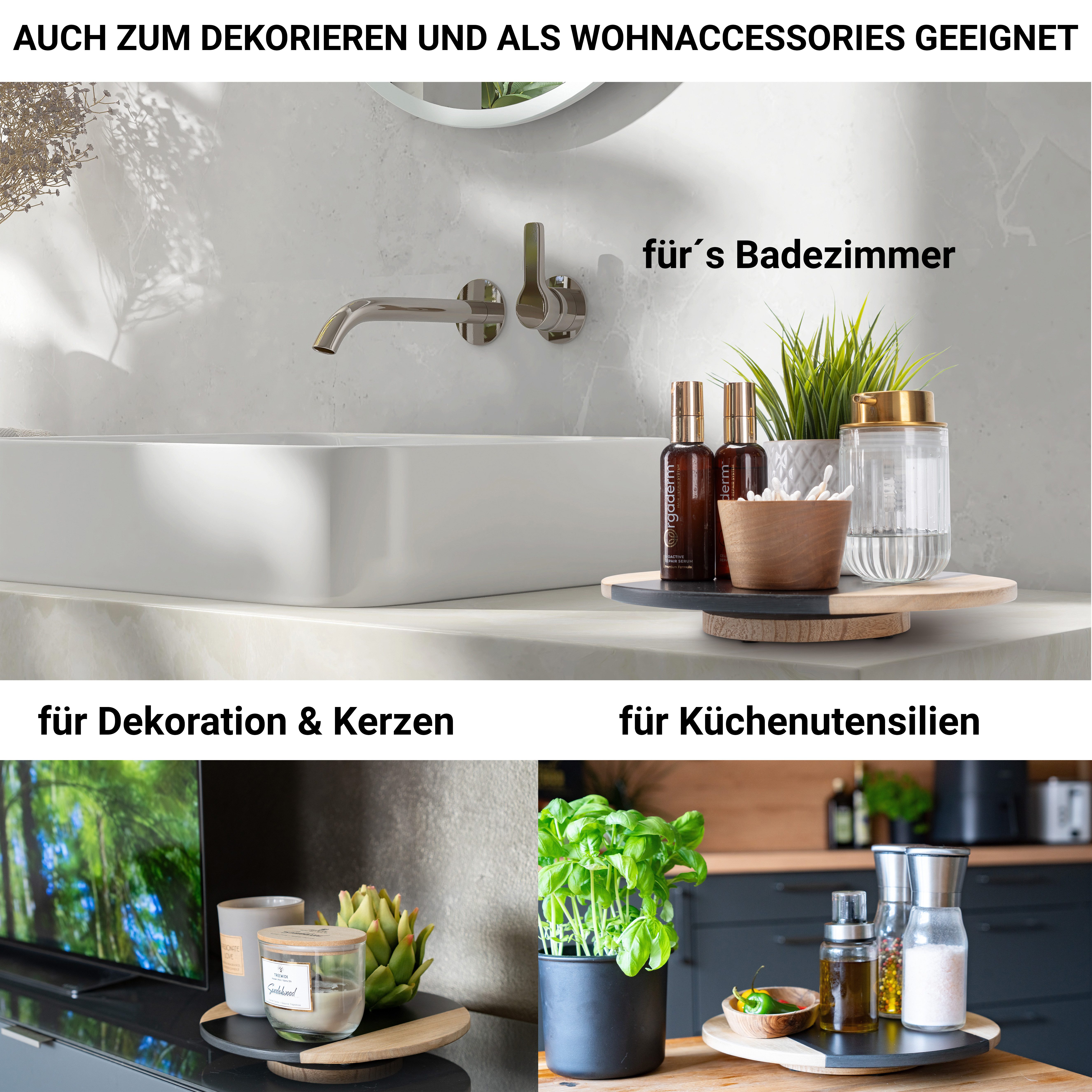 Fino Casa Kuchenplatte Fino Casa drehbare Schieferplatte rund als Servierplatte Kuchenplatte, Schiefer & Holz, (1x drehbare Schieferplatte rund Ø 30 cm), Schiefer, Kuchenplatte, Käseplatte, Antipasti Wurstplatte Tortenplatte