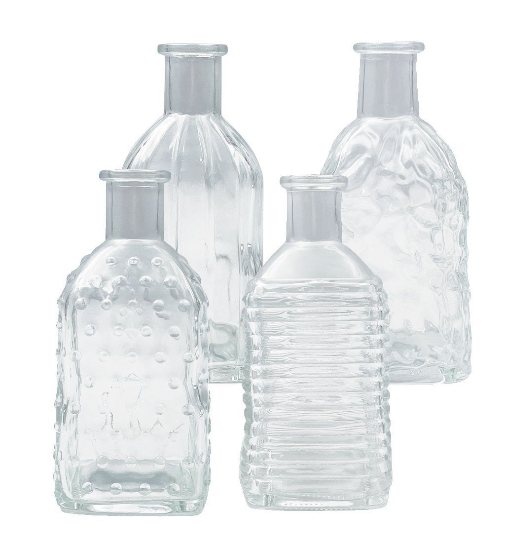Dekovase Vintage Glasvasen in Glasklar, 4 Stück - H 13,5 cm - Ø 6