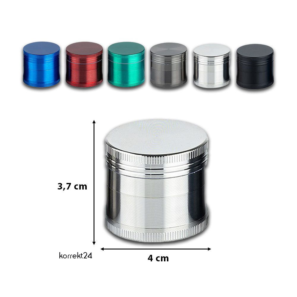 Coumo Kräutermühle Grinder Crusher, ⌀ 4 cm, Kräutermühle,Gewürzmühle, 4-teilig, Metall