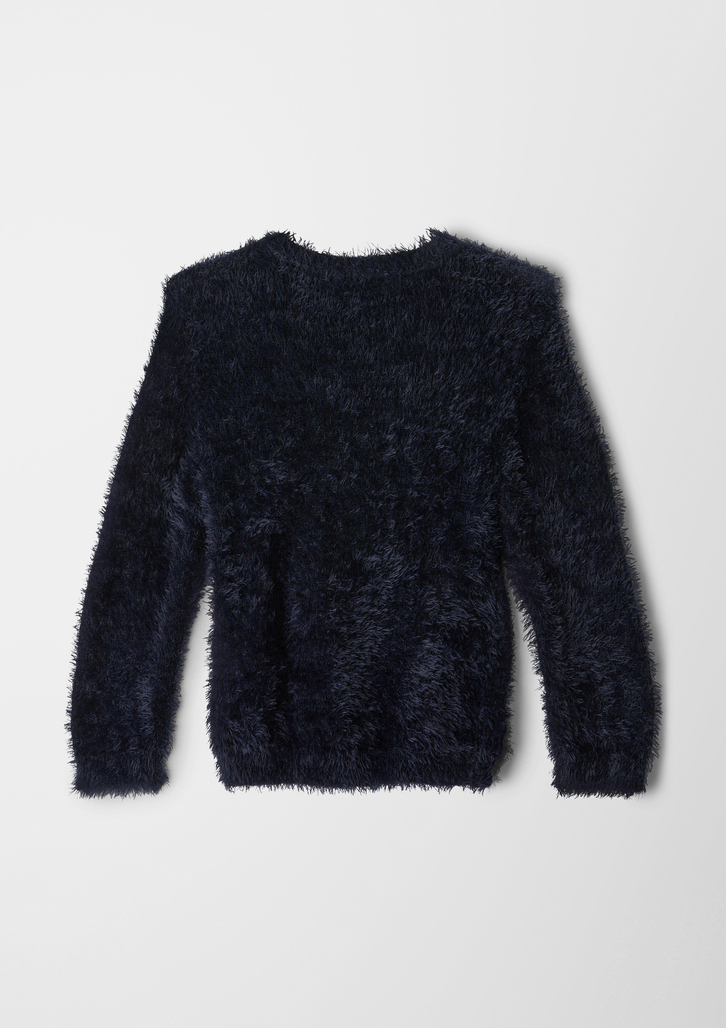 Pullover s.Oliver Kuscheliger Pailletten mit Strickpullover Applikation navy