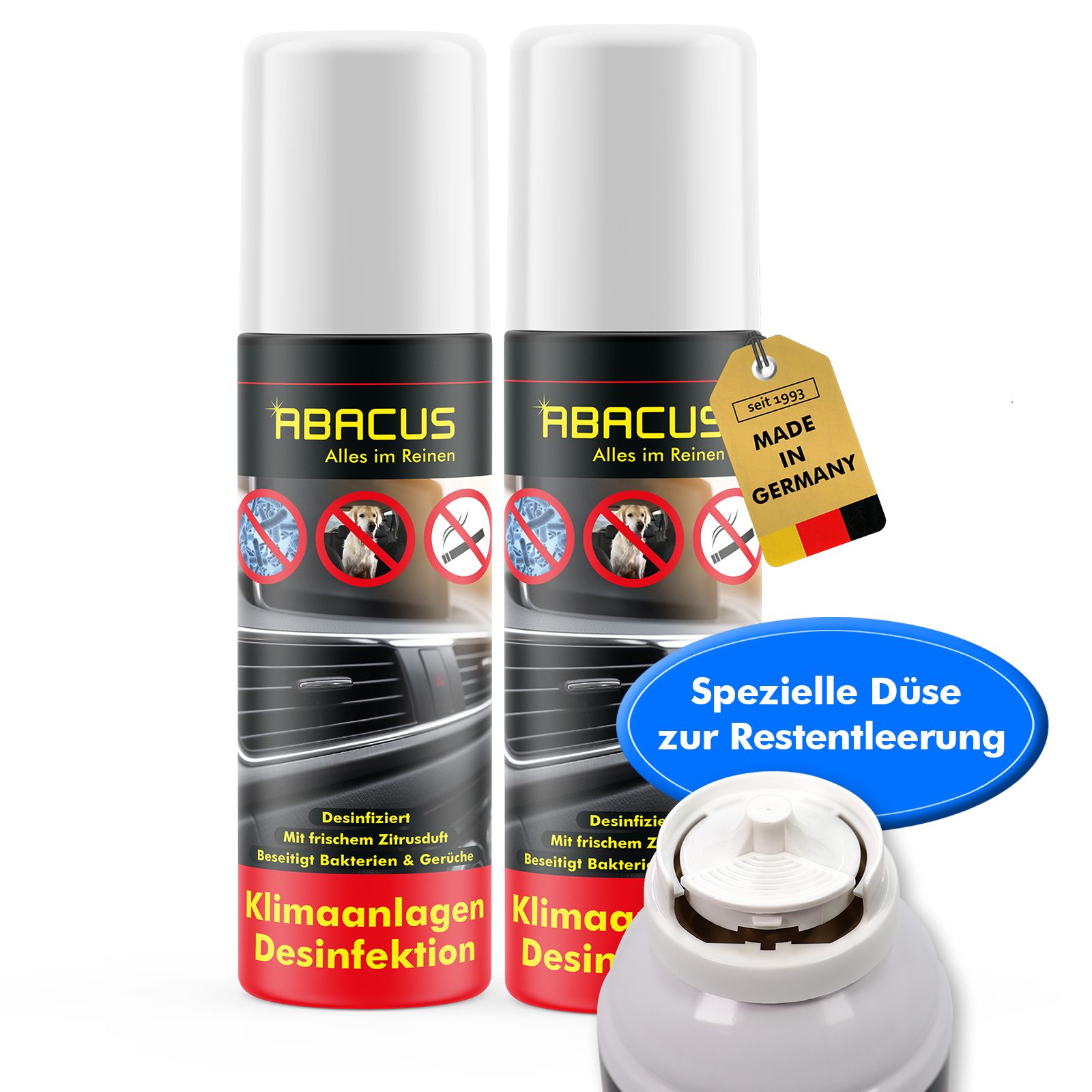 ABACUS Klimaanlagen Desinfektion Auto Klimadesinfektion Oberflächen-Desinfektionsmittel (Schnell und Effektiv, [- Selbstwirkend Produkt arbeitet selbstständig)