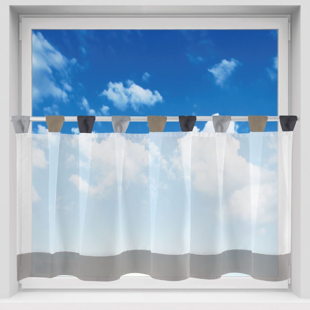Clever-Kauf-24 Vorhang, Küchengardine transparent, Voile, Transparente Grau Farben mit 150cm (BxL), Arsvita, x vielen Schlaufen, Schlaufen, Bistrogardine 45cm in