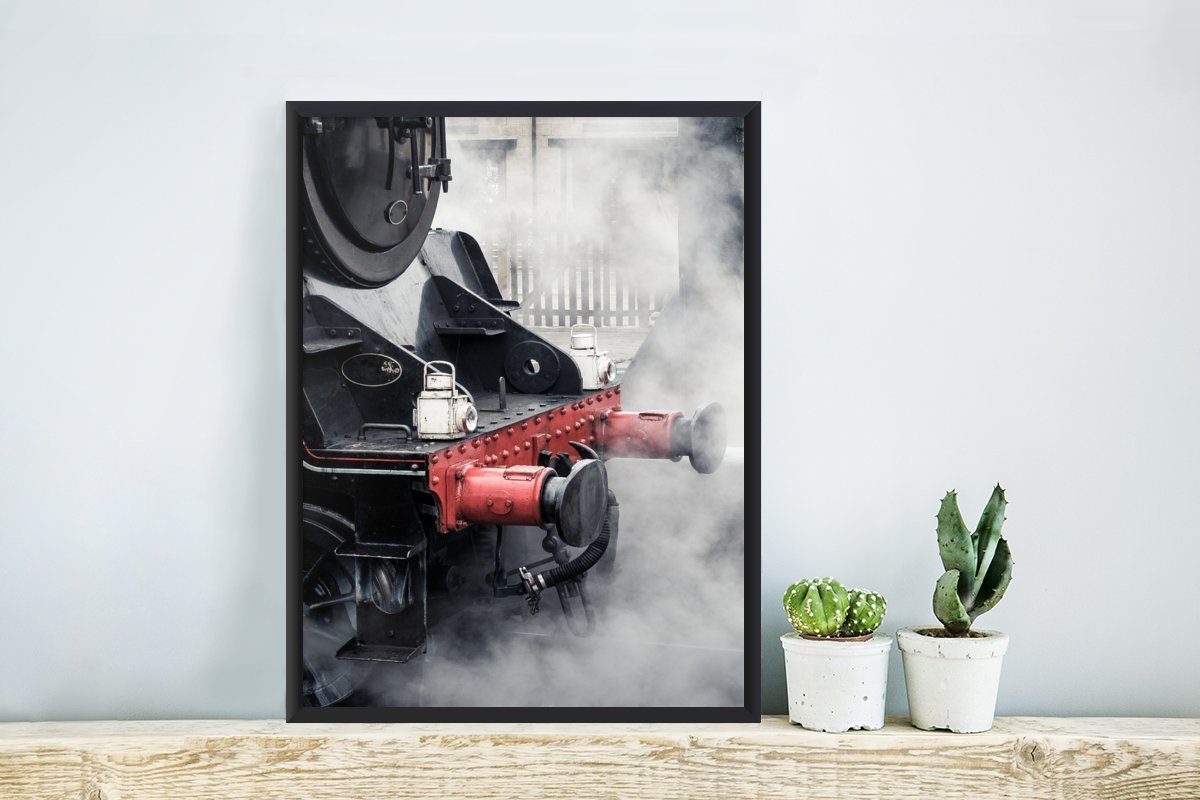 Dampflokomotive, Frontpartie Poster Wandposter, Poster, Wanddeko, einer Nahaufnahme Bilderrahmen der MuchoWow Bilder, St), (1 Gerahmtes Schwarzem