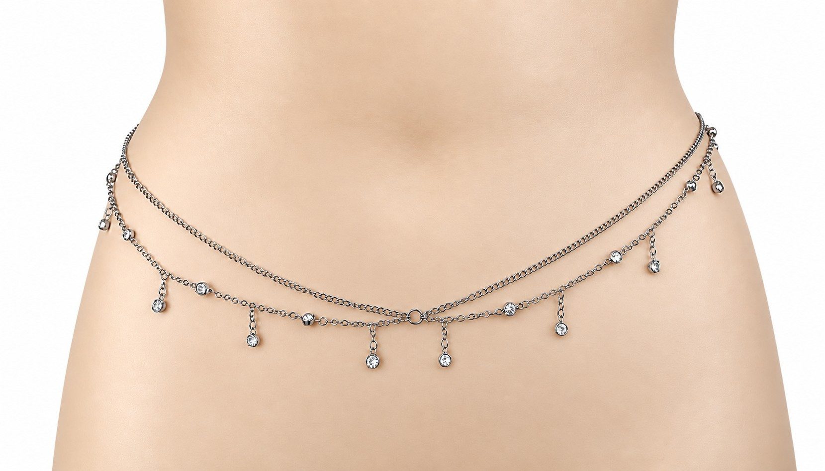 Der Trachtler Kettengürtel Damen Silber Dirndlkette Taillenkette Hüftkette mit funkelnden Straßsteinen