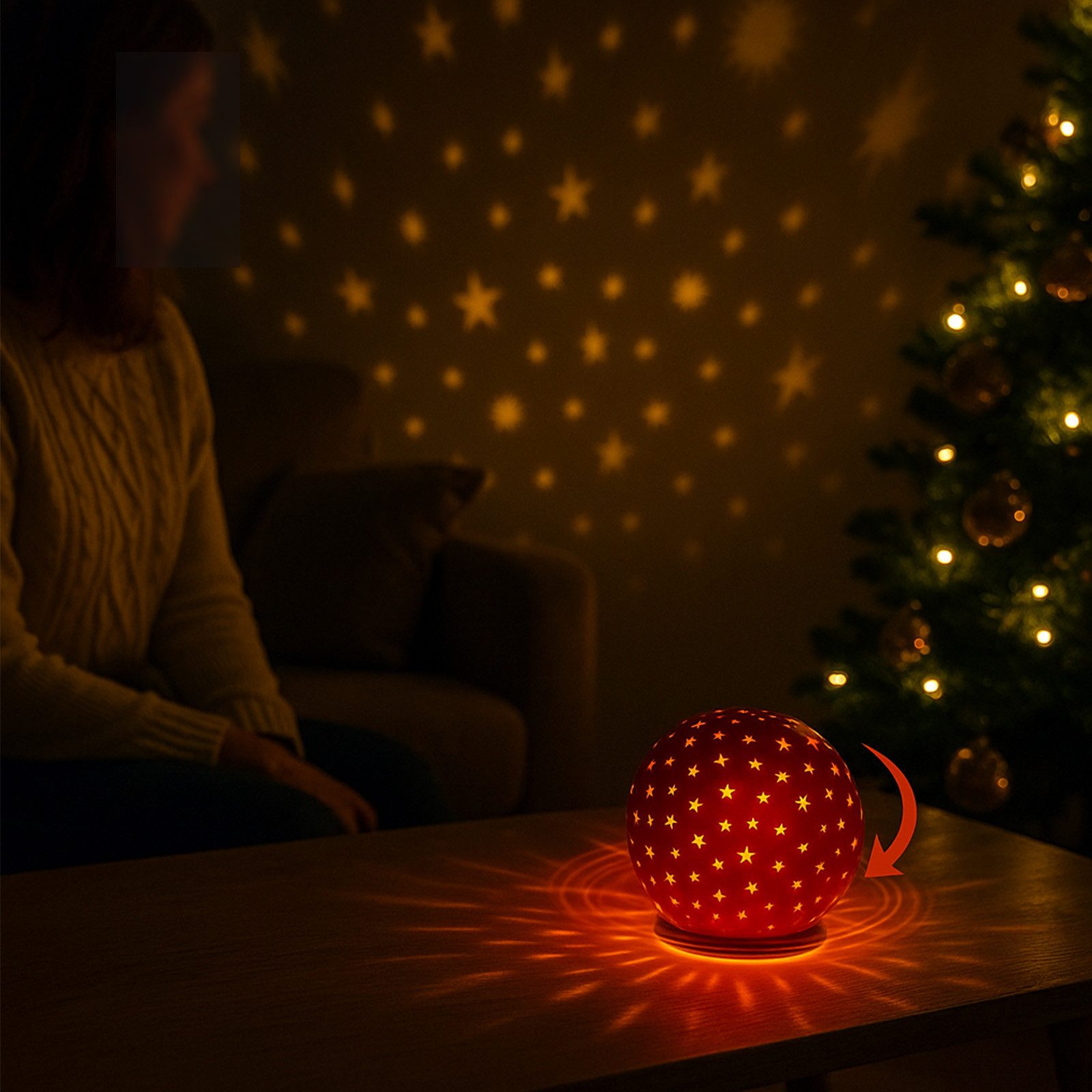 formano LED Dekolicht Glas-Kugel Stern Drehend Rot 15cm Timer 6/18h Herbst günstig online kaufen