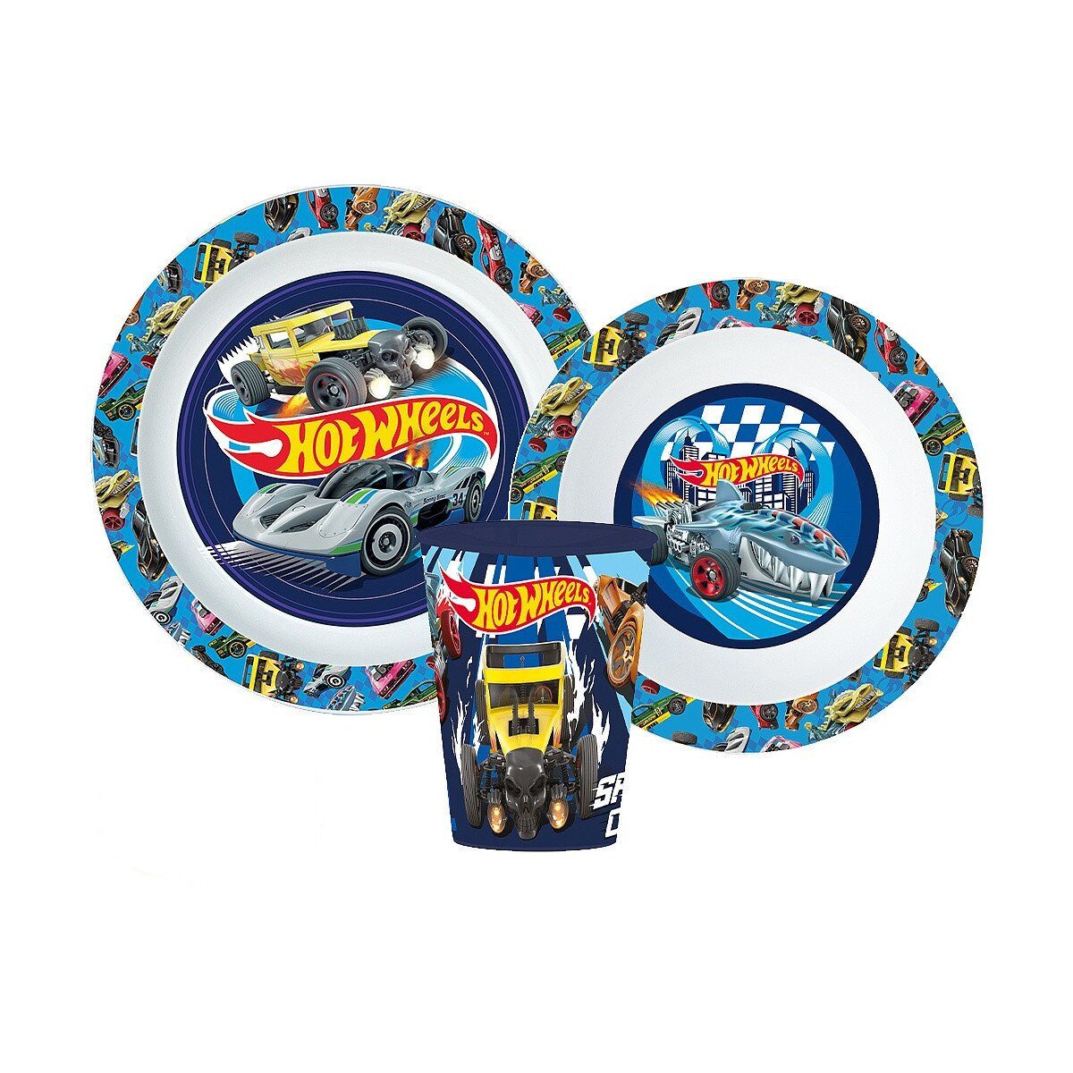 Hot Wheels Kindergeschirr-Set Hot Wheels Blue Fire Essgeschirr Mikro Kunststoff 260ml