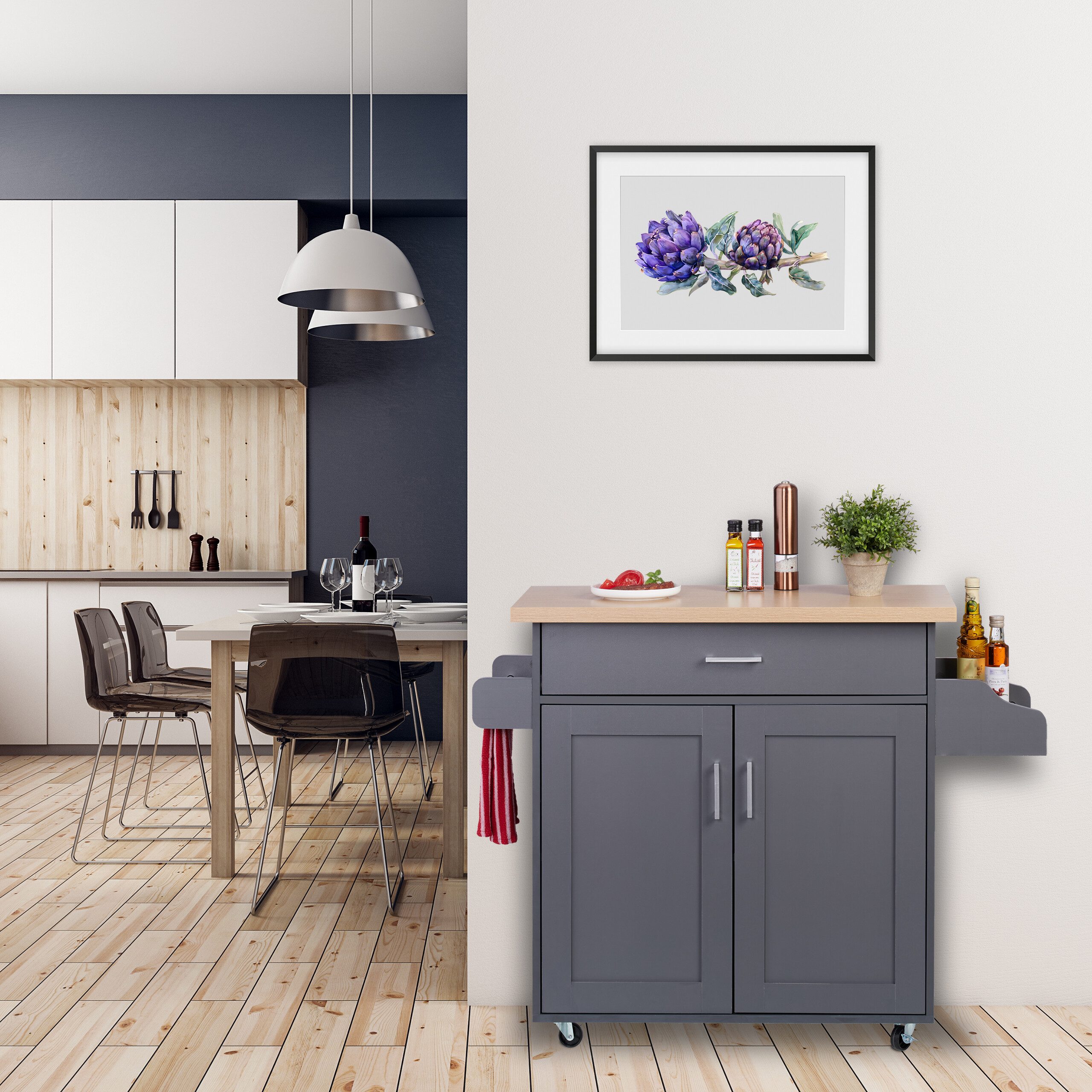 relaxdays Küchenwagen mit Arbeitsplatte, grau günstig online kaufen