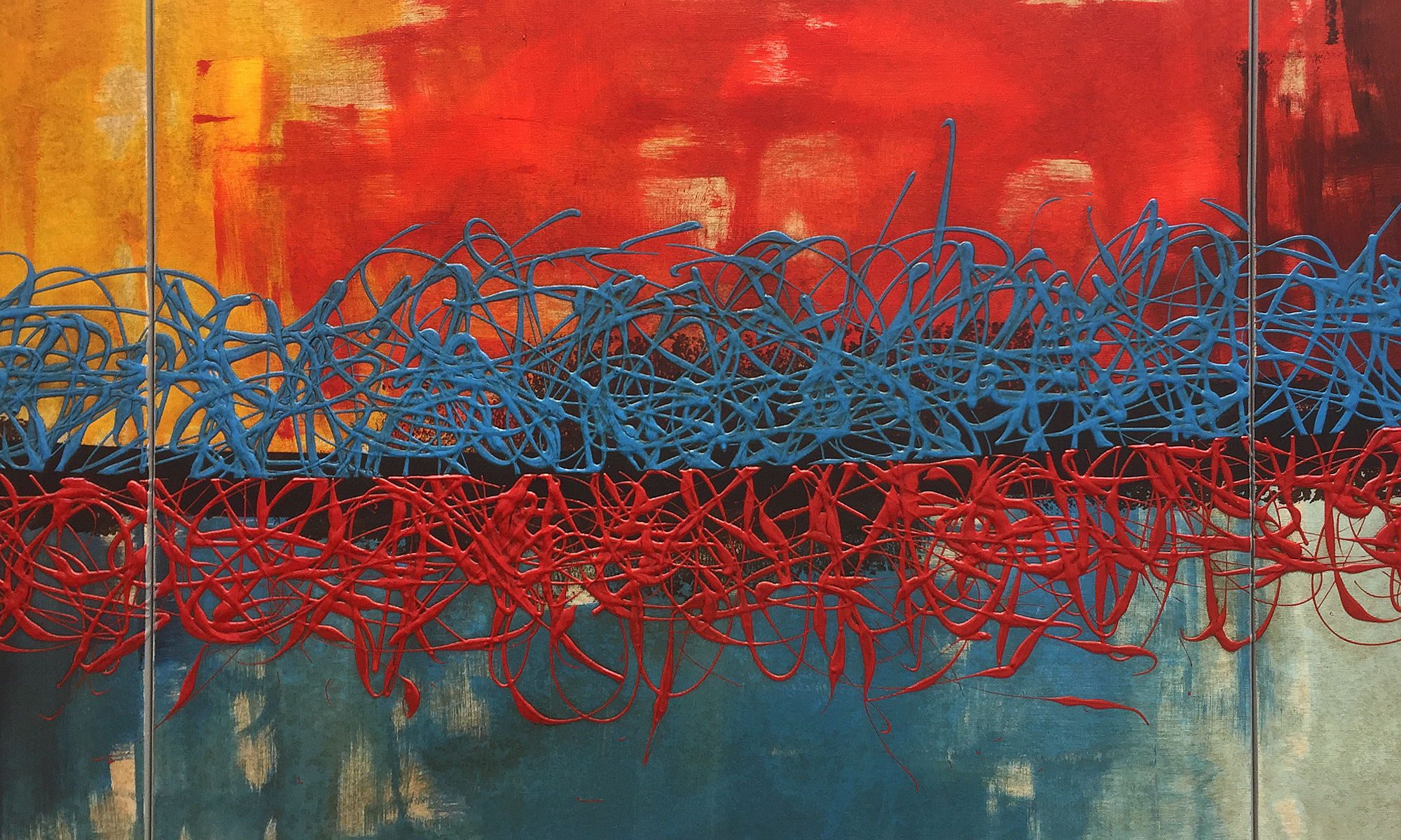 WandbilderXXL XXL-Wandbild Hot And Cold 210 x 70 cm, Abstraktes Gemälde, handgemaltes Unikat