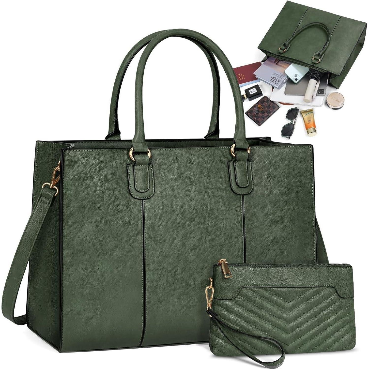Laptoptasche Handtasche Damen 15,6 Zoll Shopper Groß Tote mit Clutch PU Leder