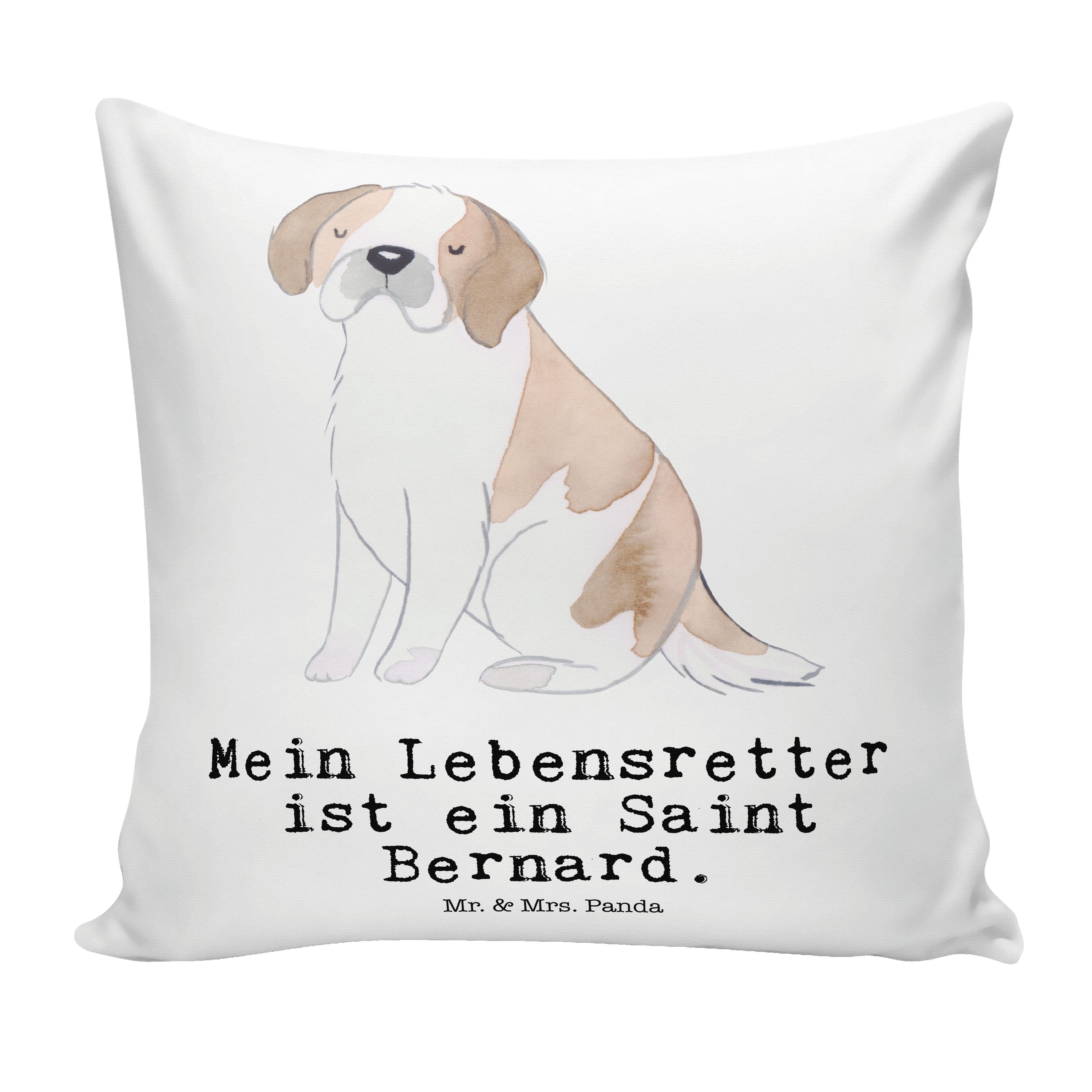 Mr. - du Lebensretter - Mrs. Motivkissen, & Geschenk, Chien Bernard S Panda Dekokissen Weiß Saint