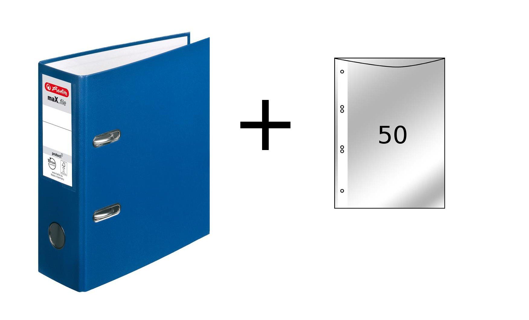 Herlitz Aktenordner Herlitz Ordner + 50 Prospekthüllen / DIN A5 / 80mm breit / Farbe: blau