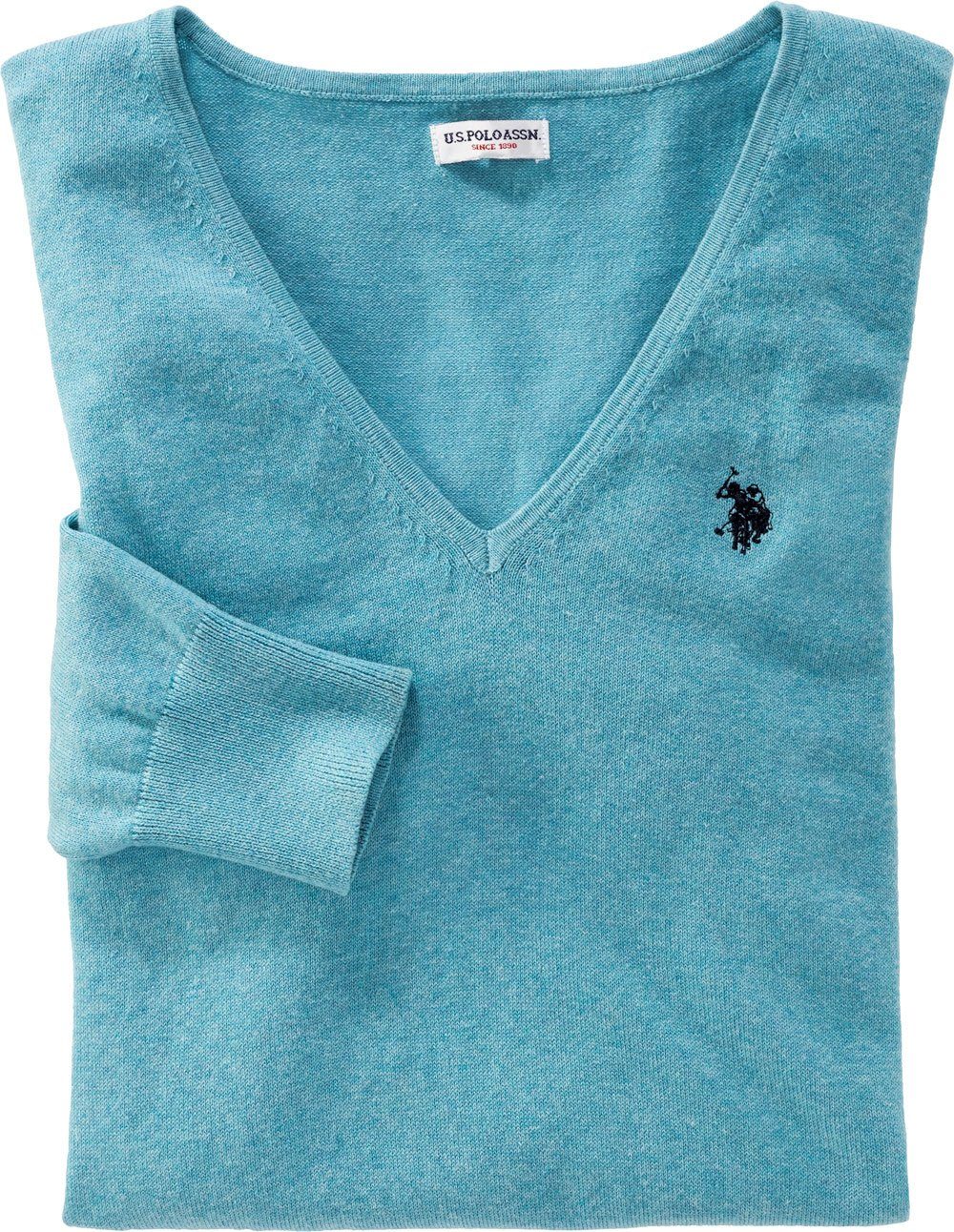 und V-Ausschnitt-Pullover tailliert Polo U.S. Baumwollmix-Strick weichem leicht aus Assn türkis