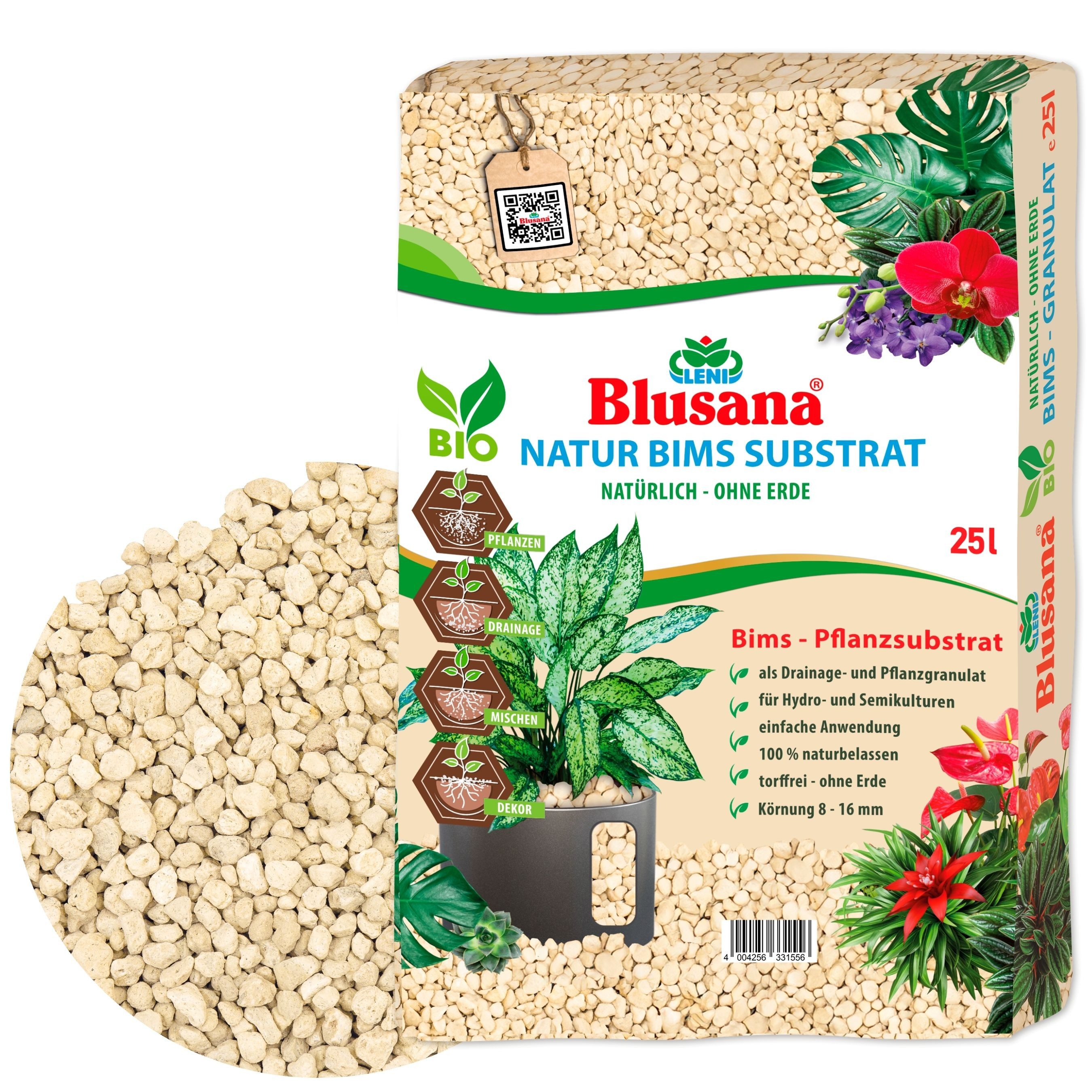 Blusana Pflanzgranulat Bimsstein Pflanzsubstrat mineralisches Bims Vulkangestein, (Substrat für Zimmerpflanzen Balkonkästen Kübel), Pflanzen Granulat Körnung 8-16 mm Hydrokultur Drainage Dekor
