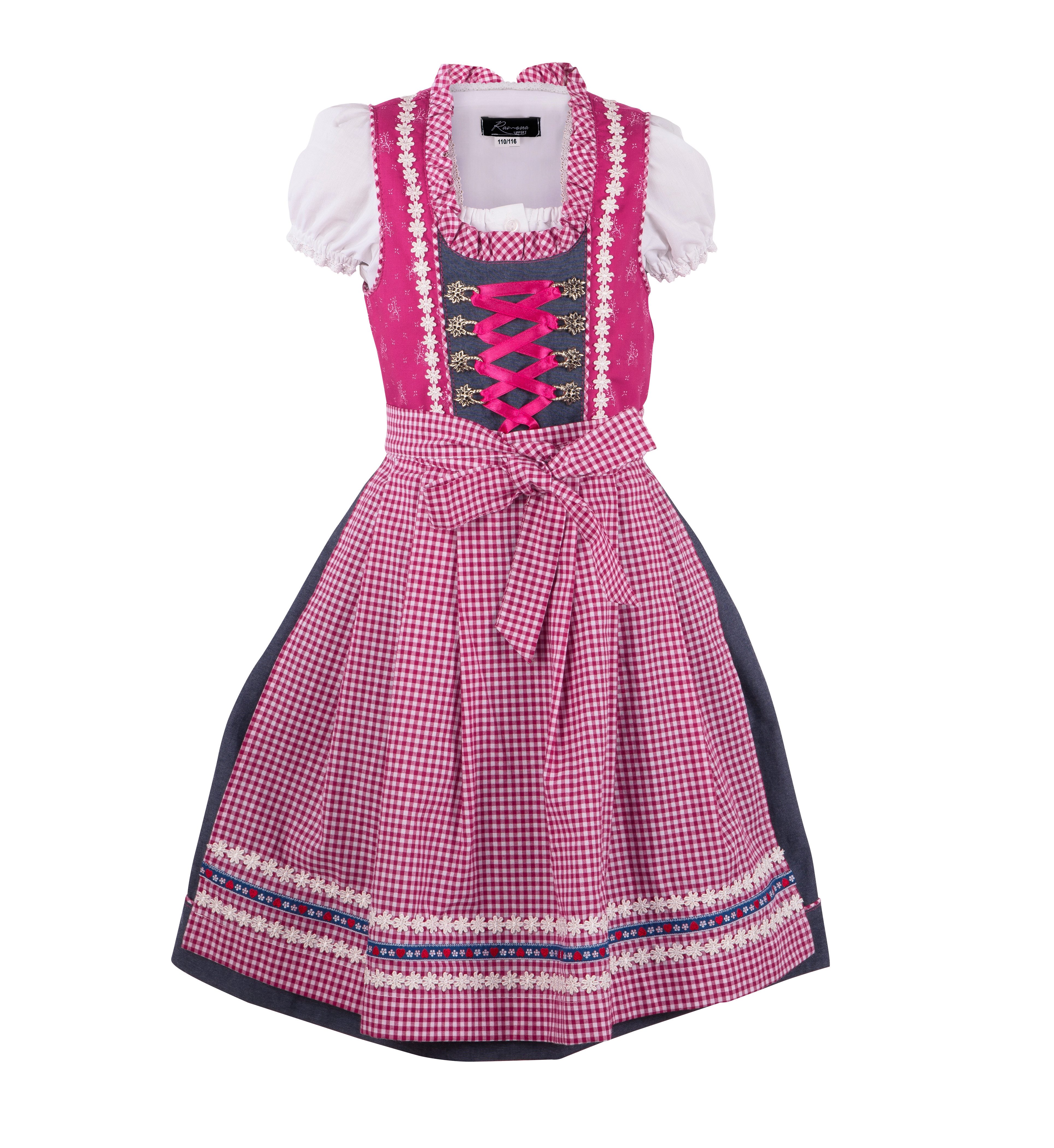 Ramona Lippert Dirndl Kinderdirndl Mila Trachtenkleid mit Bluse Mädchen blau pink
