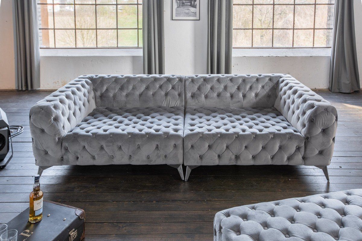 Hocker Chesterfield Farben silber ohne Velvet Big-Sofa NARLA, KAWOLA Sofa mit o. versch.